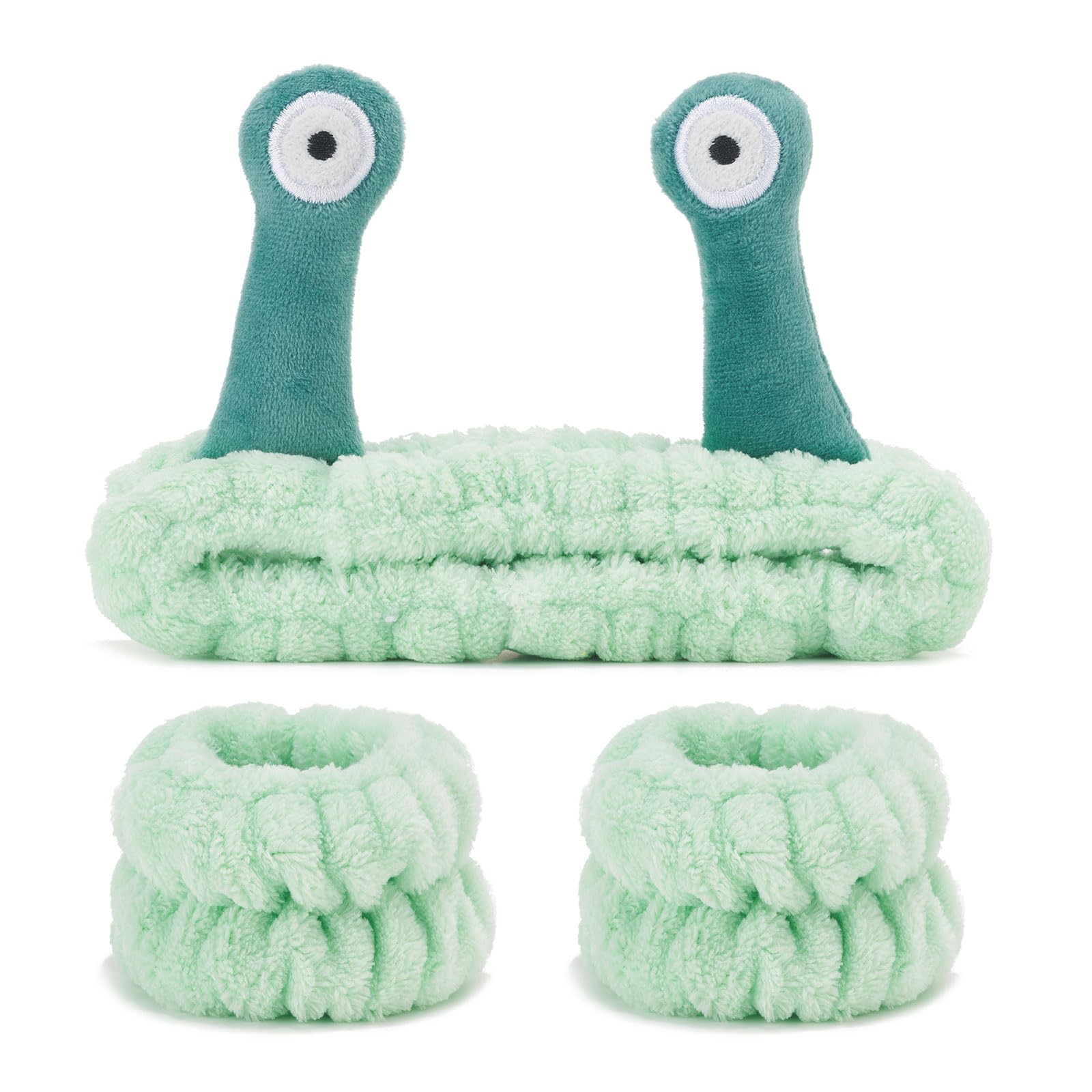 ZOUIQSS Face Wash Headband Palm Snails Spa Hair Bands Elastic Make Up Hairband,Women Cartoon Headbands for Washing Shower Yoga Sports Skin Care(Light Green Set)