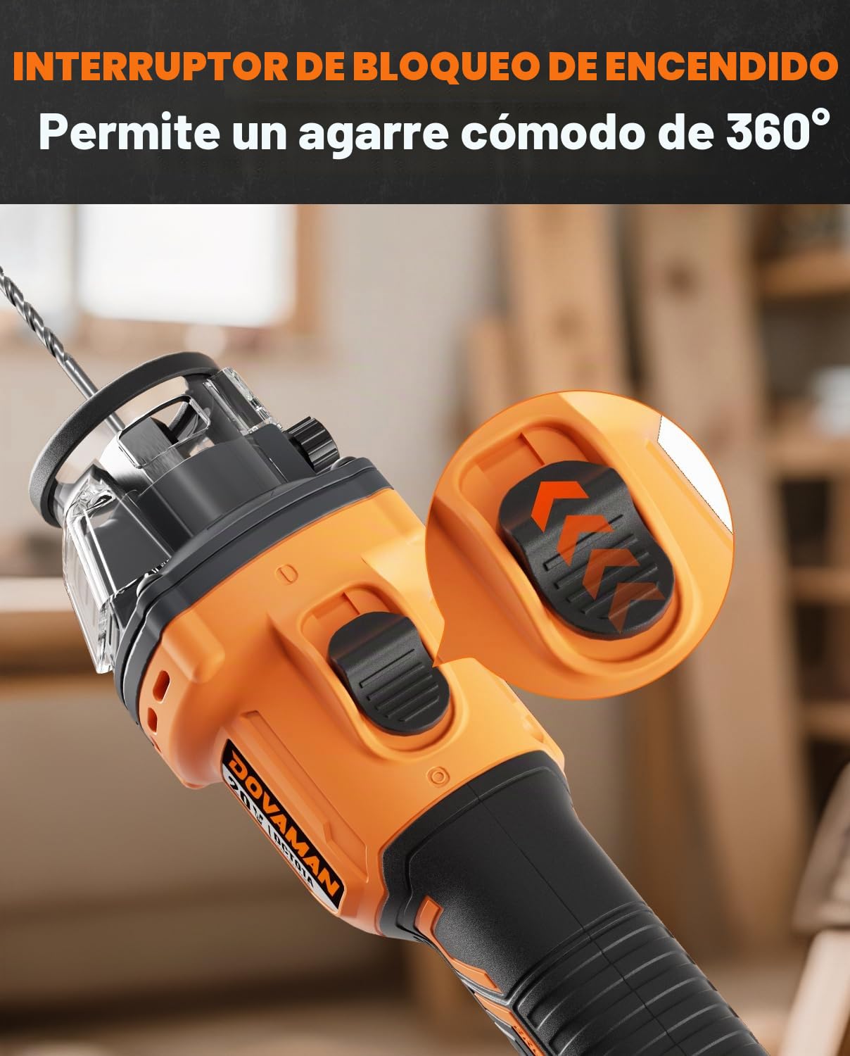 DOVAMAN DCT01A Fresadora para Pladur Inalámbrica 20V, Control de Polvo del 98%, Motor Brushless, 30.000 RPM, Cambio de Broca sin Herramientas, Profundidad Ajustable, LED, con Bolsa y Batería