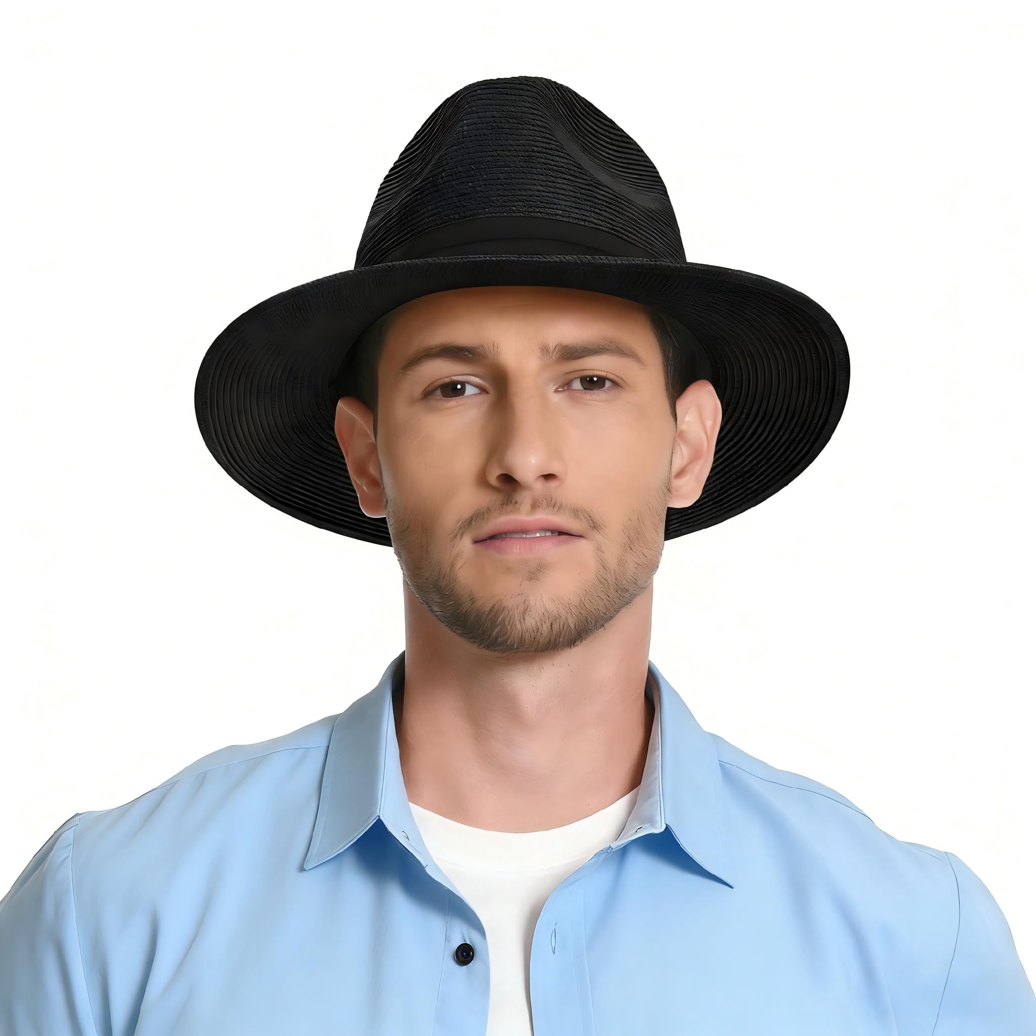 Panama Hat Sun Hats for Men Women Wide Brim Fedora Straw Beach Hat UV UPF 80+
