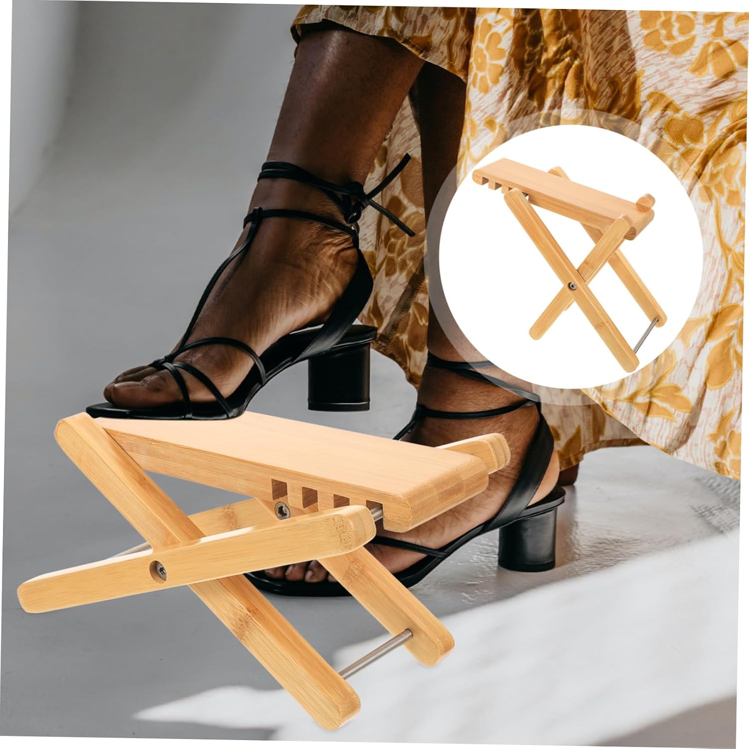 Adjustable Bamboo Guitar Foot Stool for Practice, Four Height Settings
