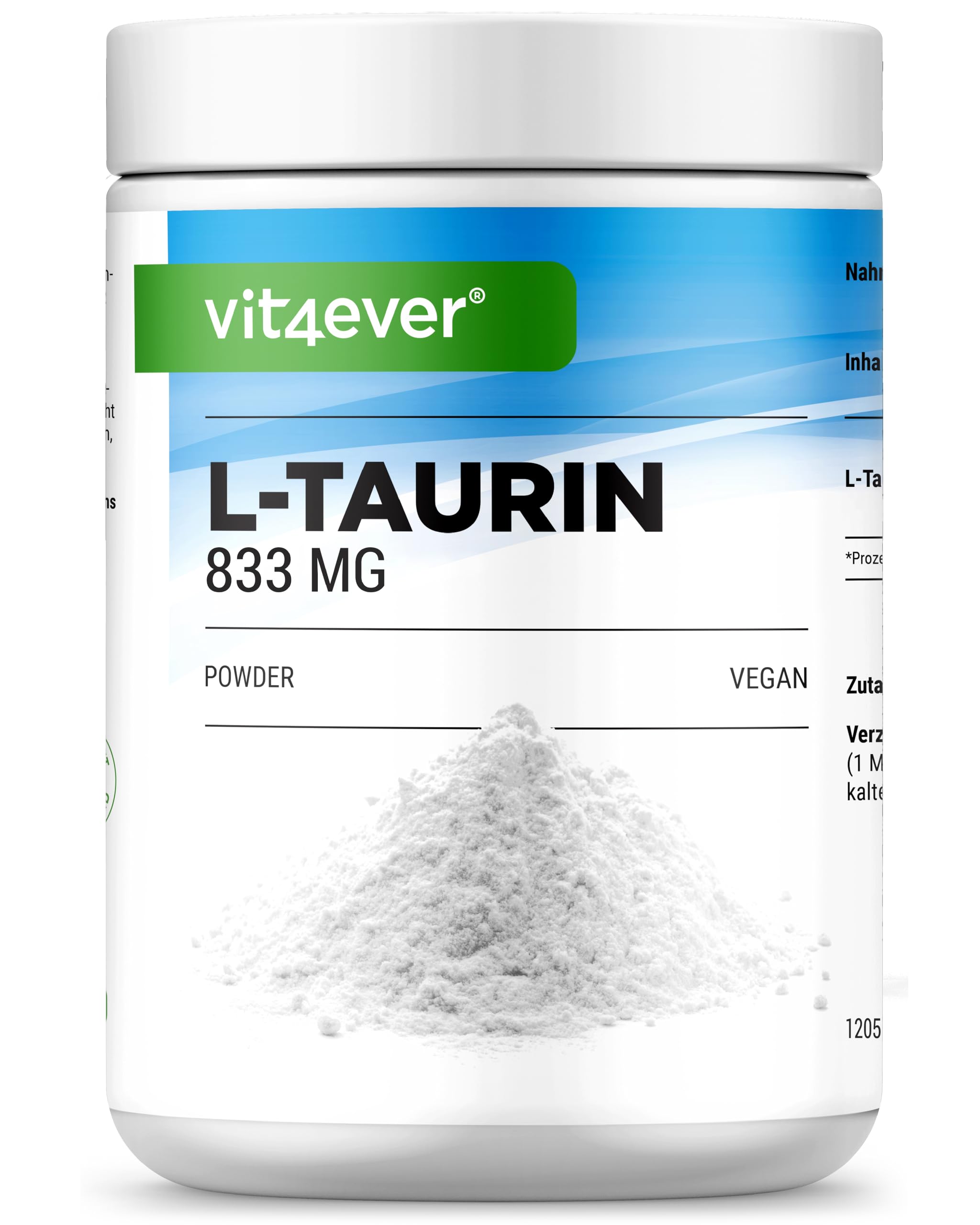 Taurina in polvere - 1000g (1kg) - Solubilità ottimale - Vegan - 99% di purezza - Qualità Premium testata in laboratorio - L-Taurina Aminoacido