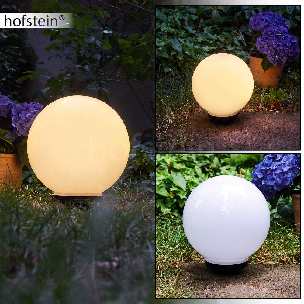 Boule lumineuse solaire LED Campinas en plastique blanc étanche, potelet de jardin de Ø 25 cm avec pieu de fixation, interrupteur on/off, 3000 Kelvin (blanc chaud)
