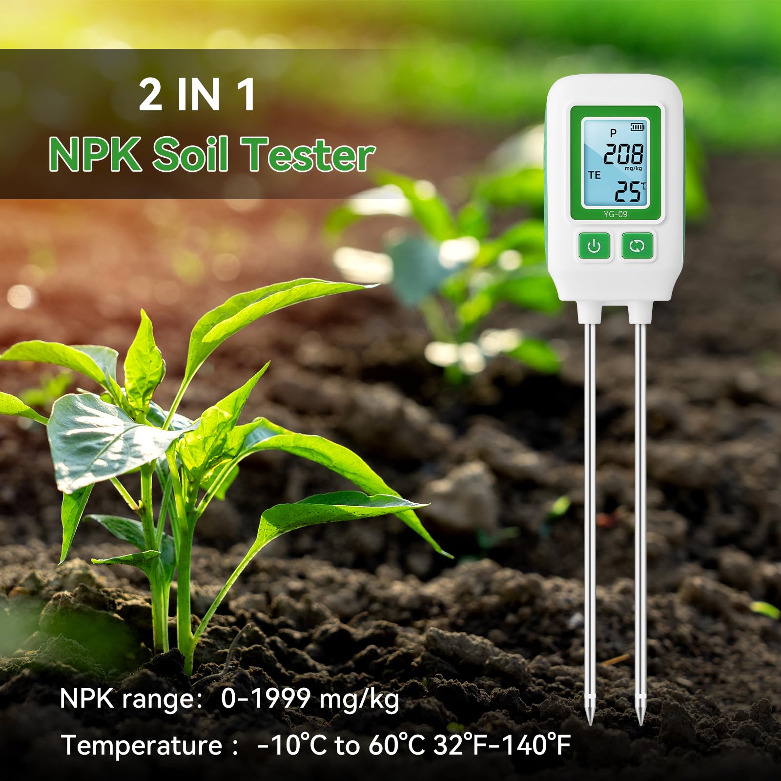 Misuratore di Suolo 4 in 1 per NPK e Temperatura, Sonda da 268mm Tester Digitale di Fertilità per Giardinaggio Domestico Piante e Orto