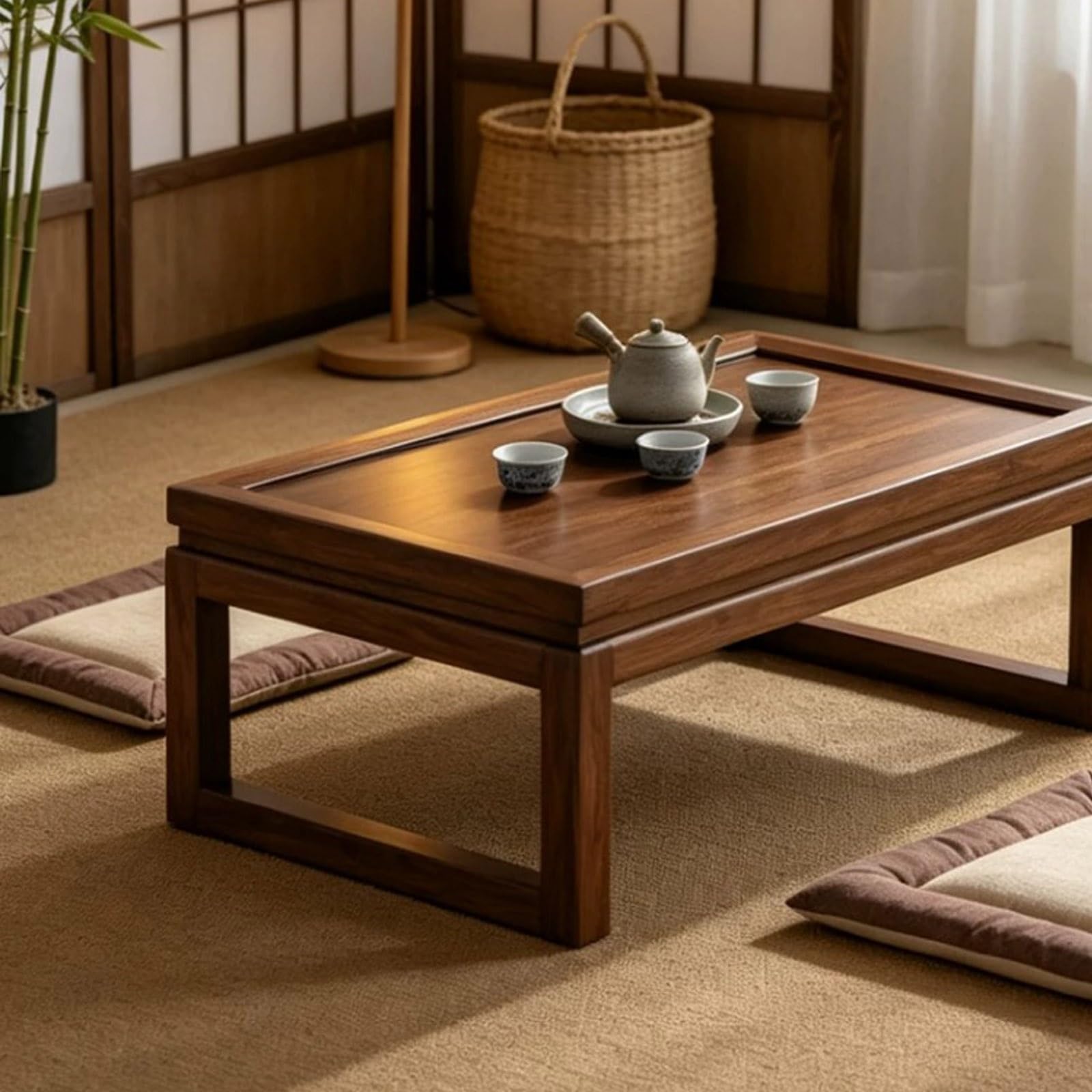 Mesa Centro Tatami Baja con Suelo Zen Japonés Madera Maciza Olmo
