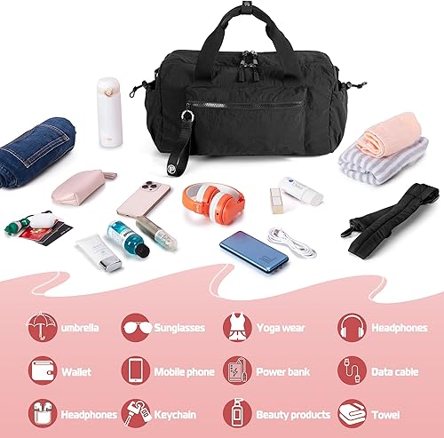 Miniatura 5 de Pequeña bolsa de gimnasio para mujer, bolsa de viaje con compartimento impermeable, bolsa de transporte para el fin de semana para deportes