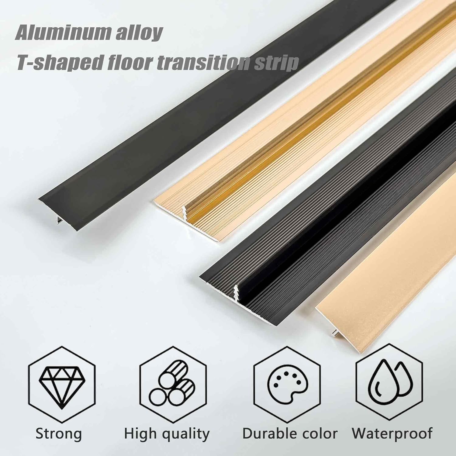 6 Pcs Aluminum T Molding Floor Transition Strip, 48" x 0.78" Aluminum Floor Transition Trim, Flat Threshold for Joining Vinyl, Tile, Wood Flooring Gaps (Gold, 6pcs, 4ft x 0.8in)