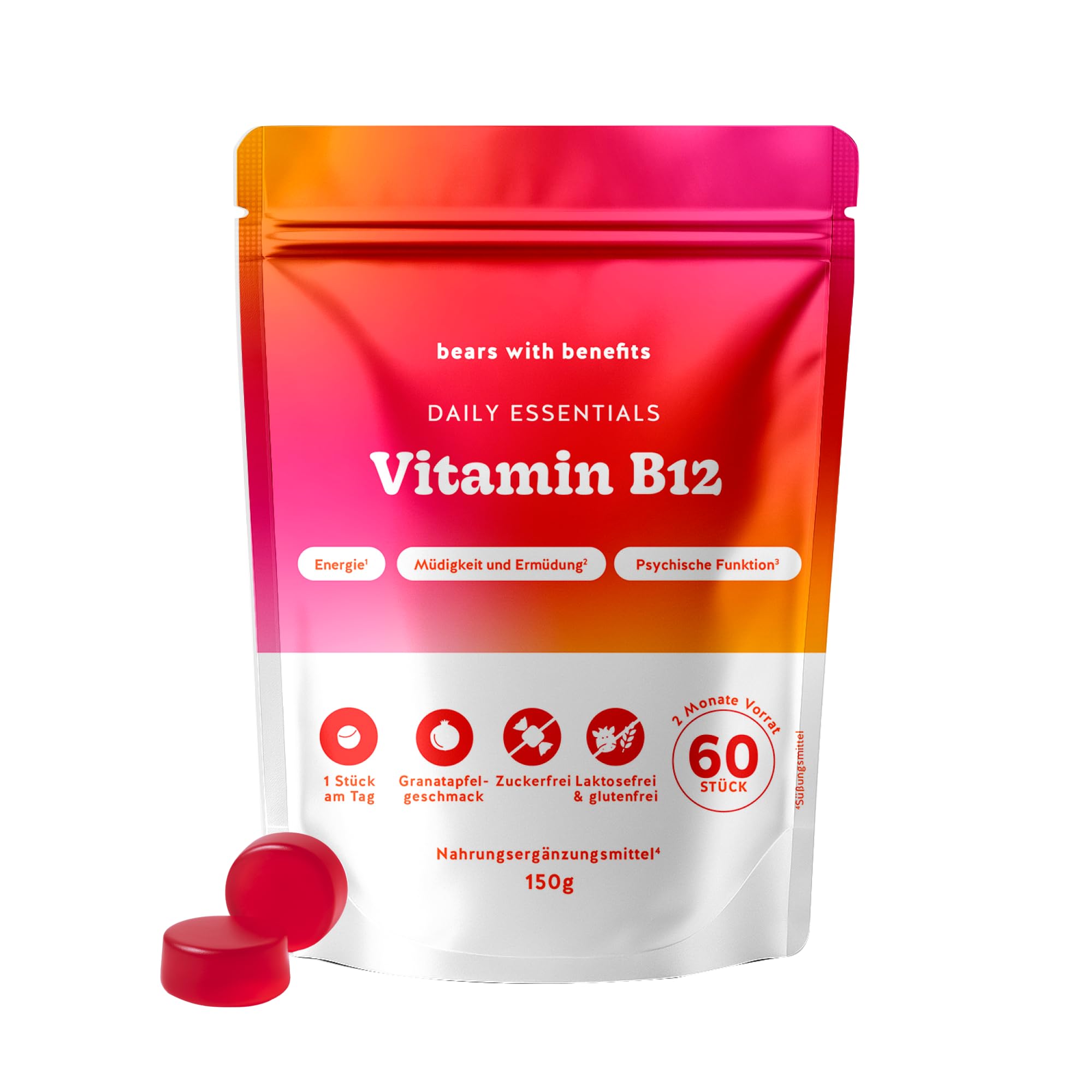 Bears with Benefits - Gummibärchen Vitamin B12 - Stoffwechsel - 60 Stück