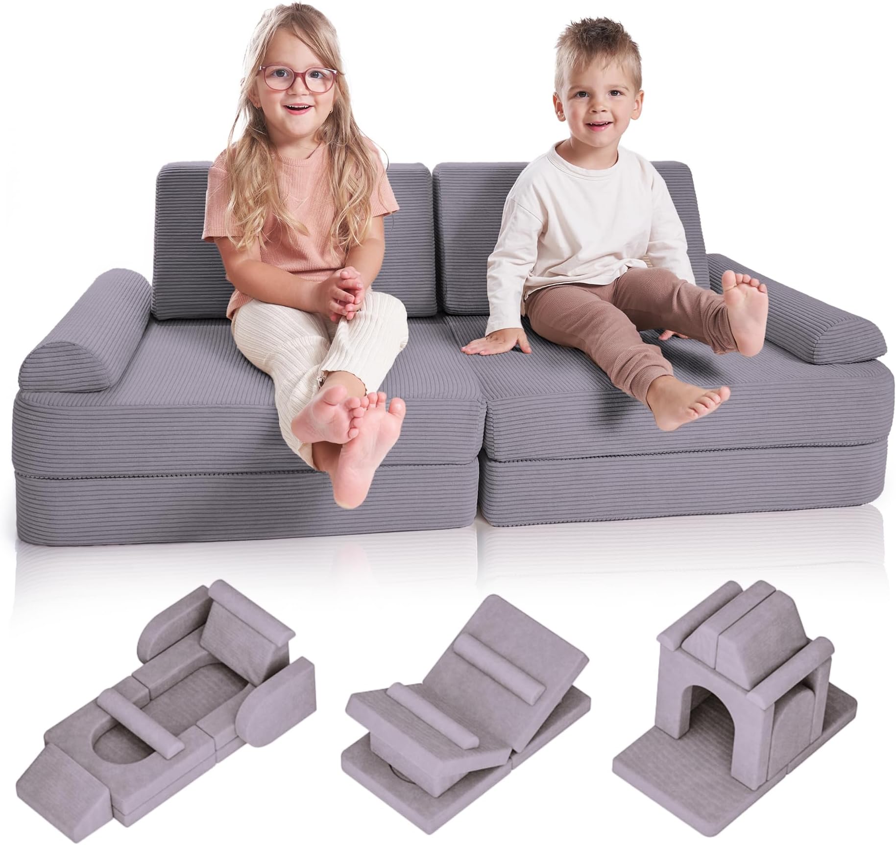 ZICOTO Modular Kids Play Couch for Fun Play Time or Comfy Lounging - The Perfect Toddler Sofa to Boost Creativity and Easily Build Magical Forts and More in Your Playroom/Nursery