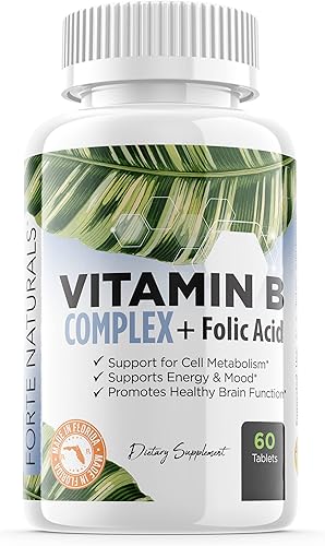 FORTE NATURALS Suplementos complejos de vitamina B - Mejora el metabolismo celular, la inmunidad y la producción de energía - Incluye todas las 8
