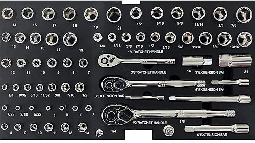 Miniatura 5 de Juego de herramientas mecánicas de 439 piezas en caja de acero resistente de 3 cajones con enchufe de 4 niveles, llaves y alicates. Kit de