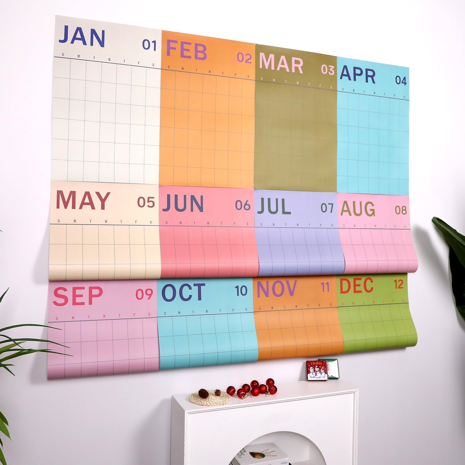 Justforjoyful Calendarios de pared verticales mensuales sin fecha, tamaño grande, planificador de pared de 12 meses con calcomanías adhesivas, calendario mensual de papel colorido 2025 para la