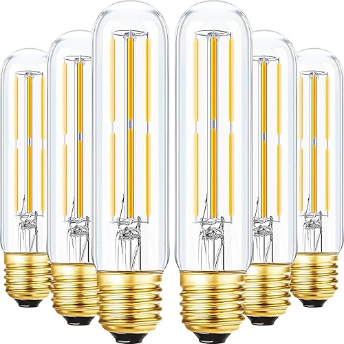Bombillas LED T10 de color blanco cálido 3000 K, de vidrio transparente, bombilla Edison tubular, regulable, E26, 6 W, igual a 60 W, bombillas