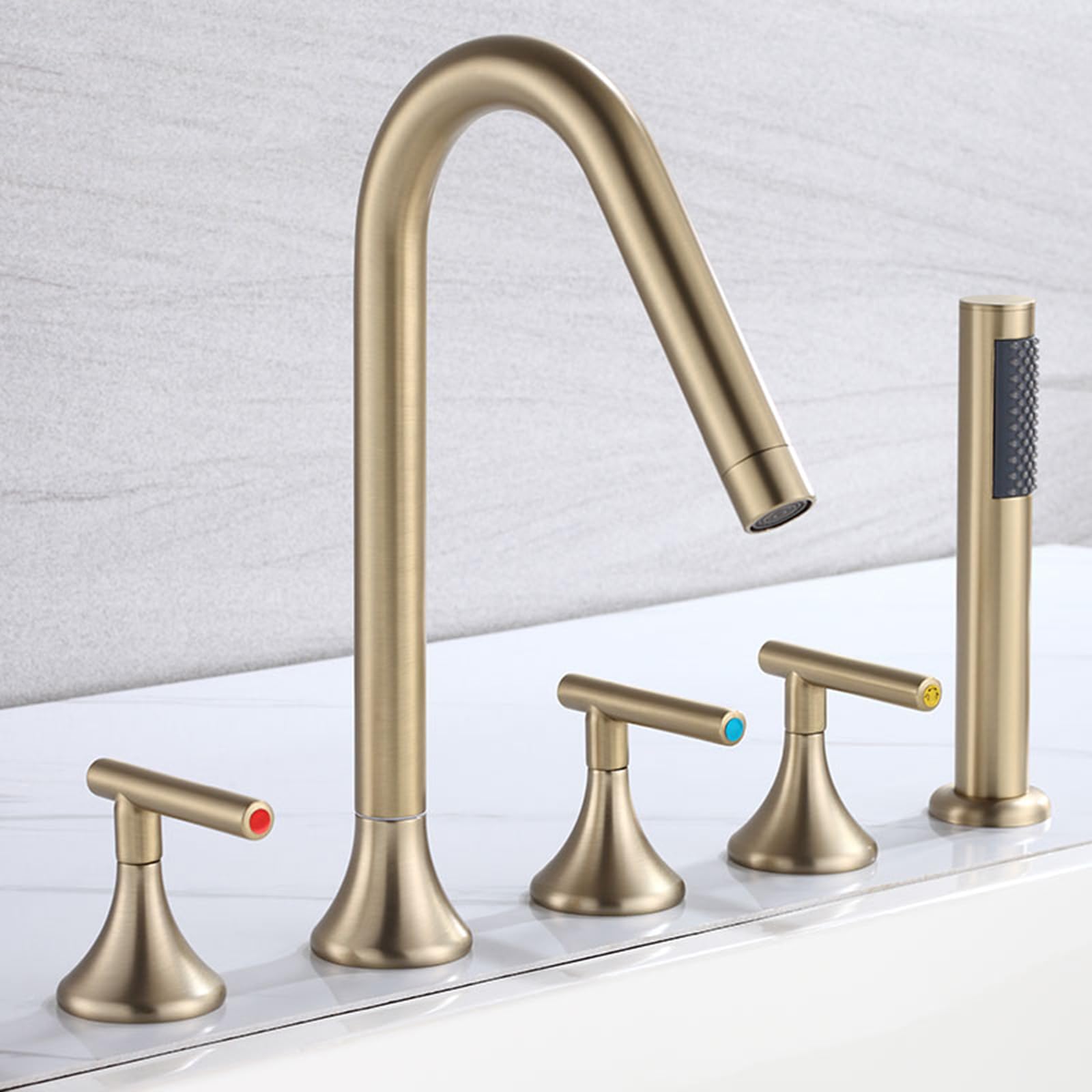ZQFHSX Bath Mixer Taps with Shower Swivel, 5-Hole Design, Brass Construction for Hot and Cold Water