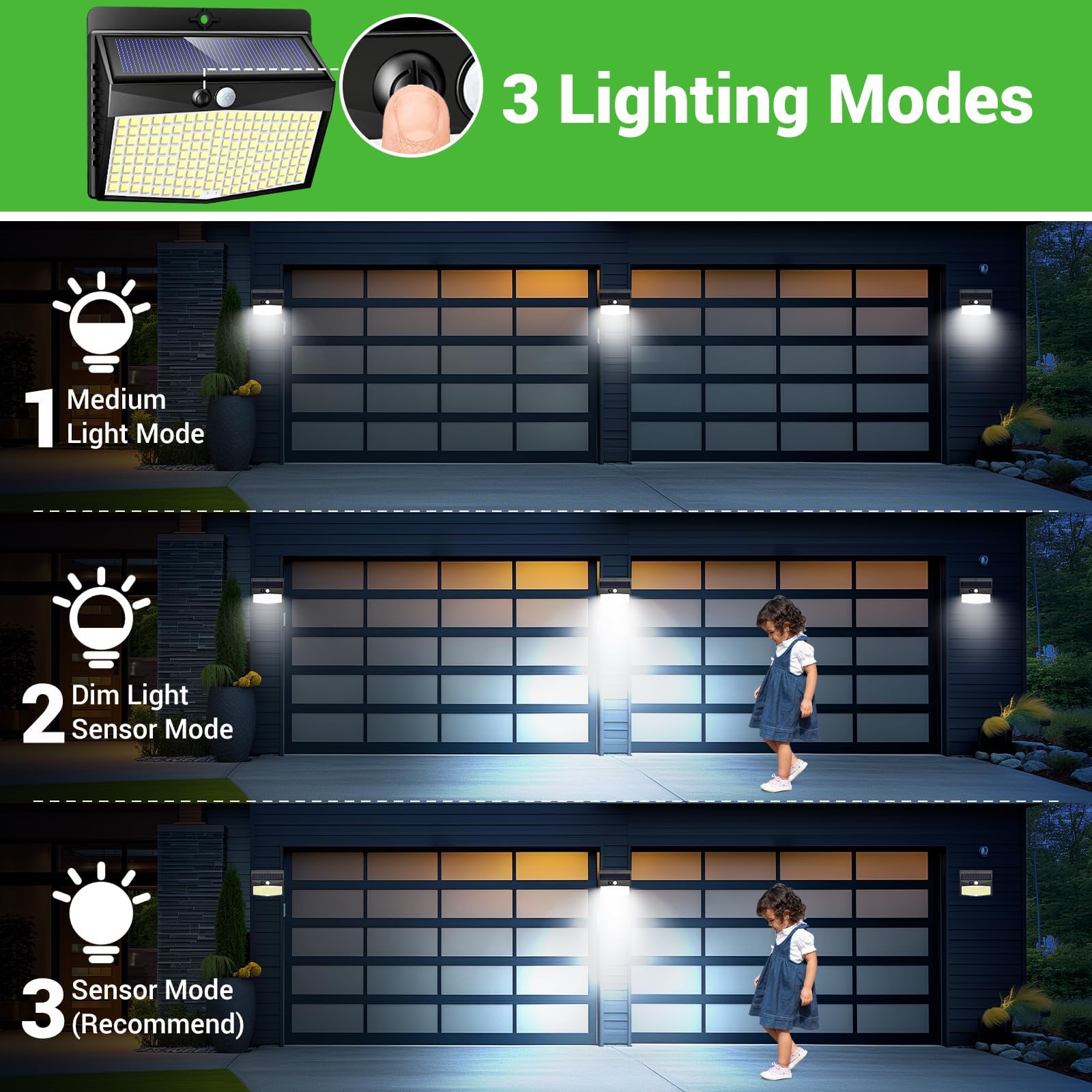 nifipy Luce Solare LED Esterno, 168LED Faretto LED da Esterno con Sensore di Movimento, IP65 Impermeabile Lampada Solare da Esterno, 3 Modos Luci Solari da Giardino, Garage, Parete-2 Pezzi