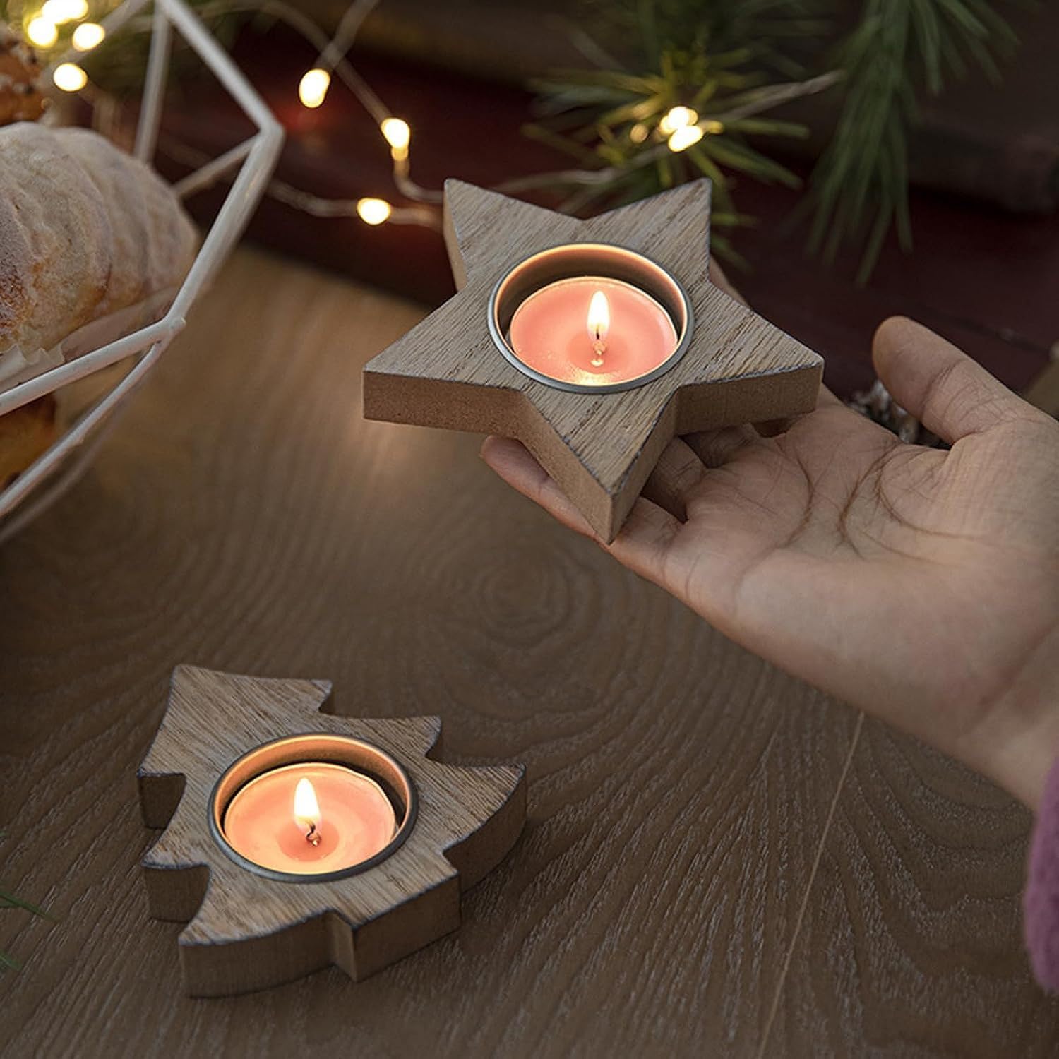 Snowflake Wooden Candle Holders, Candle Holders, Christmas Trees, Home Decorations, Dining Table Ornaments, New Year Gifts(B)