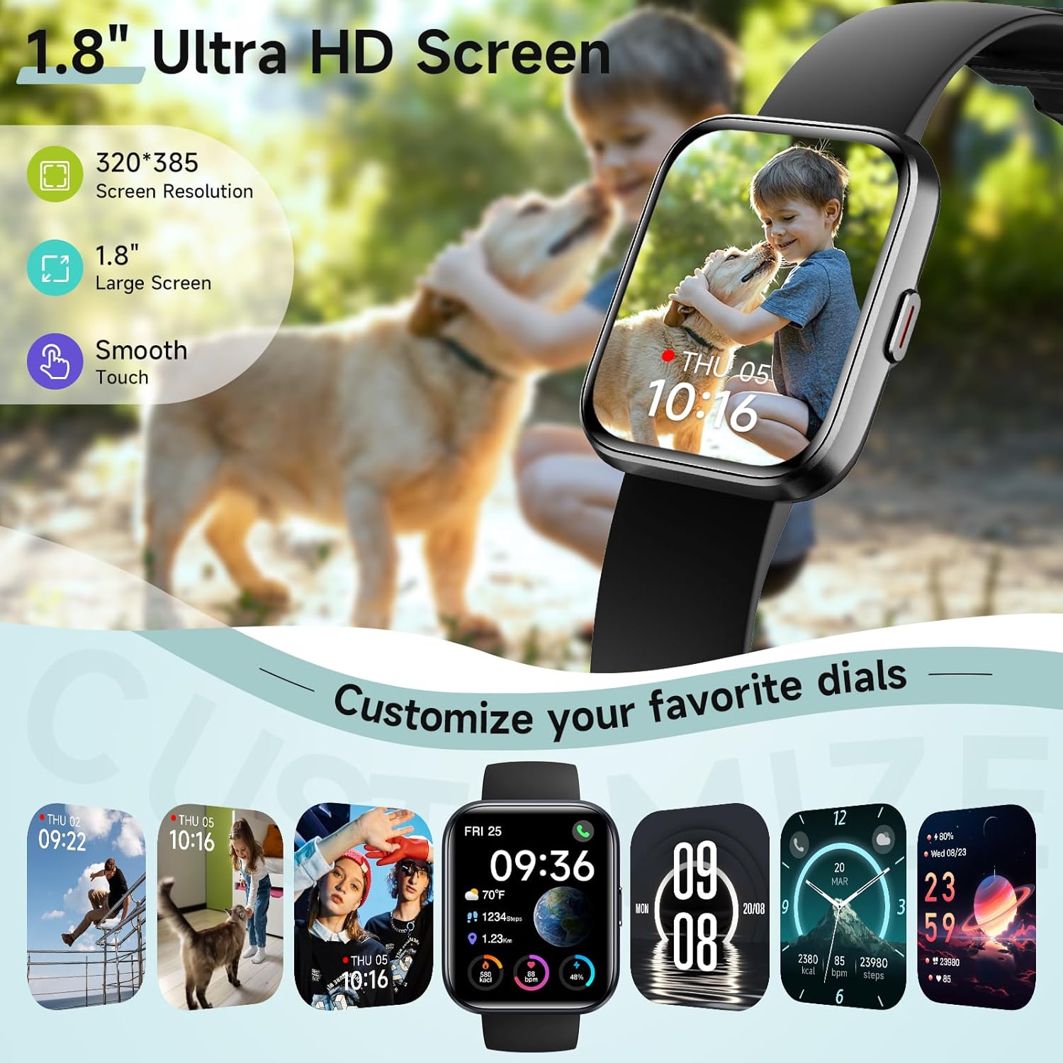 Smart Watch for Men Women, 1.8" Fitness Tracker for Android & iPhone, Answer/Make Calls, Alexa Built-in, Heart Rate/Sleep/SpO2 Monitor Smartwatch, IP68 Waterproof Watches 101+ Sport Modes, 2 Bands