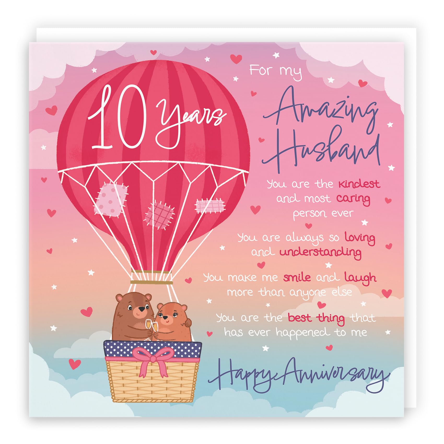 Hunts England, Large Husband 10th Anniversary Poem Card, Love Is In The Air, Beautiful Love Verse, Cute Bears