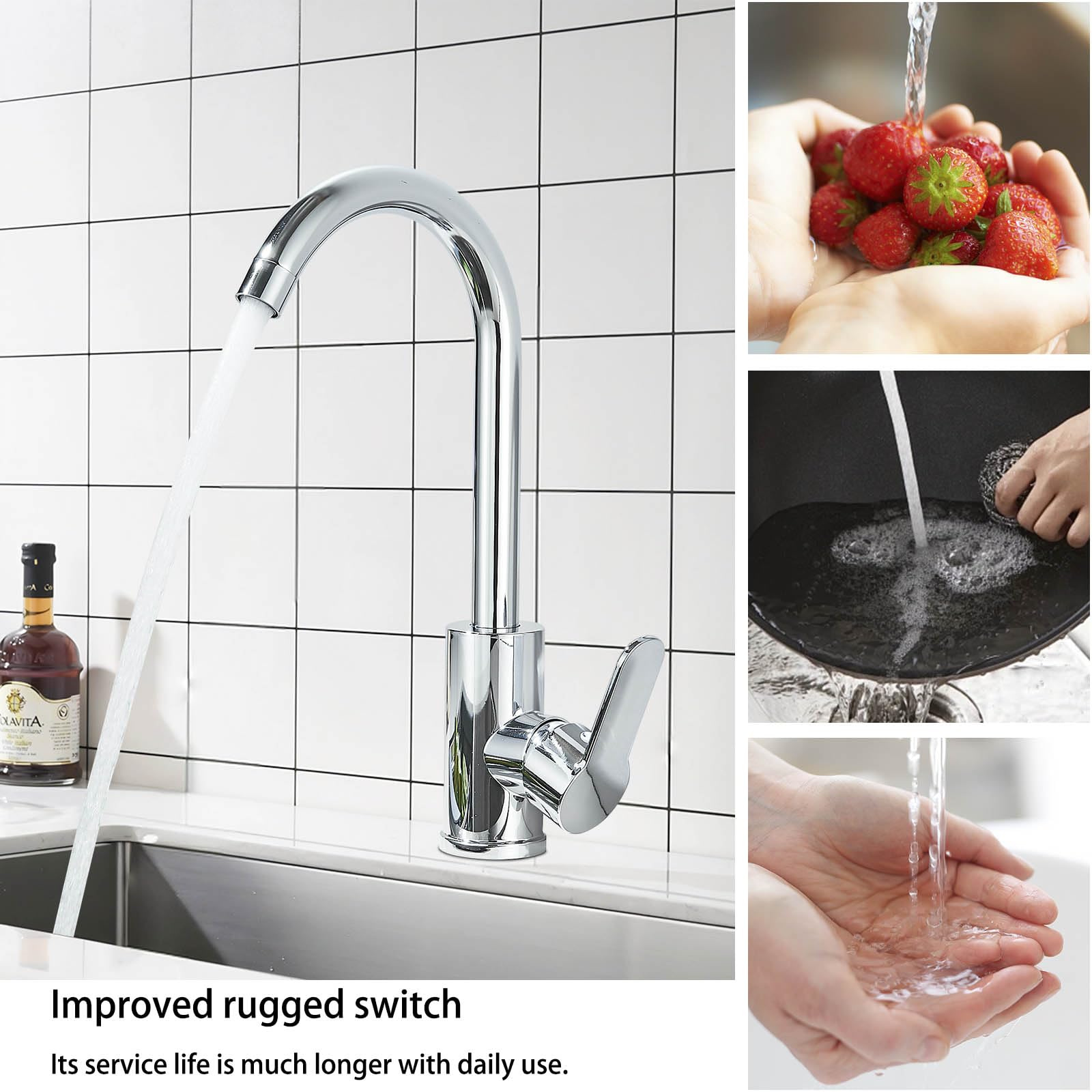 Kitchen Taps Kitchen Sink Tap Mixer Chrome Single Lever 360 Swivel Spout and Hoses Monobloc Mixer Tap for Sink 1 Hole High Arc Zamery Stainless Steel Faucet - Image 3