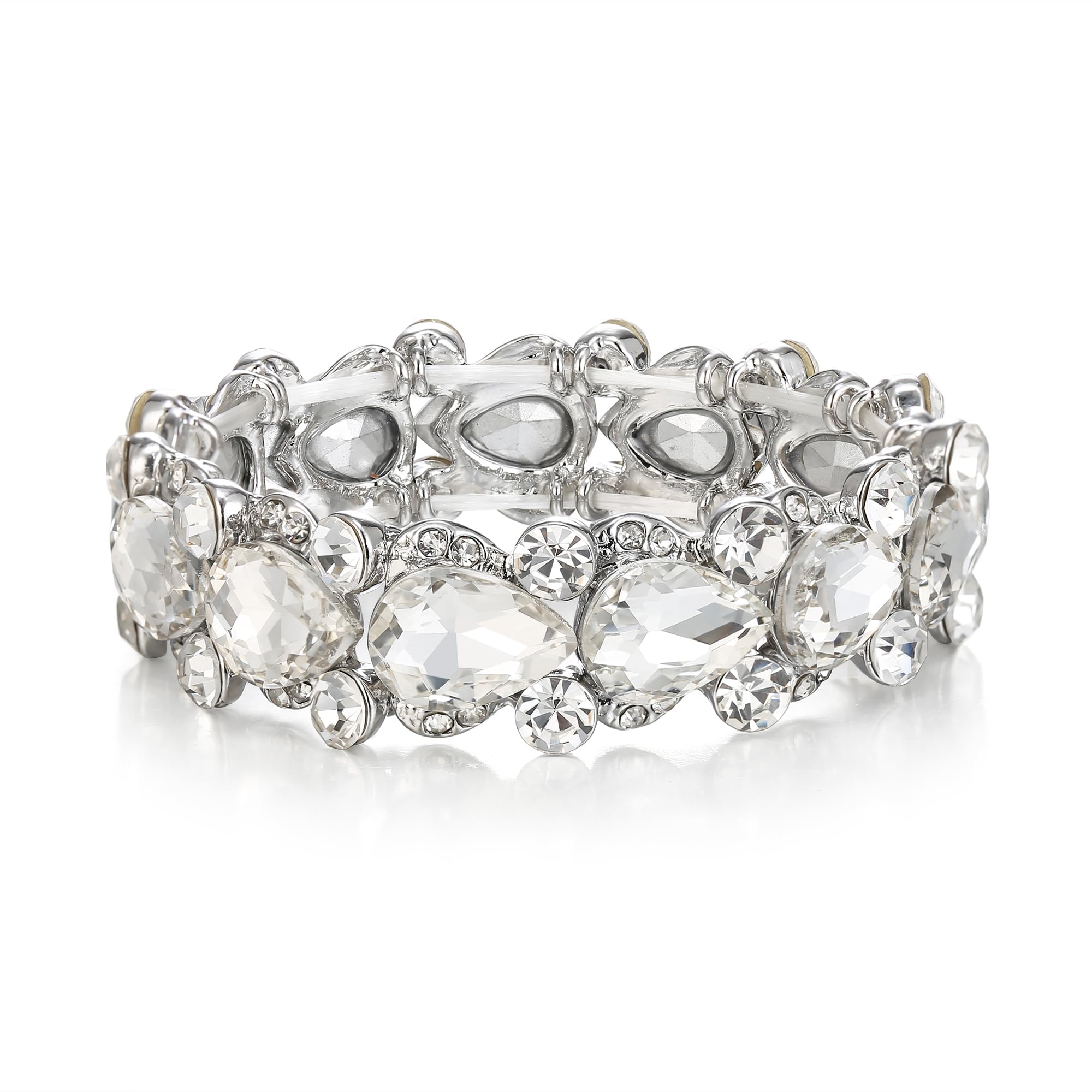 Flyonce Women's Austrian Crystal Wedding Bridal Floral Tear Drop Elastic Stretch Bracelet