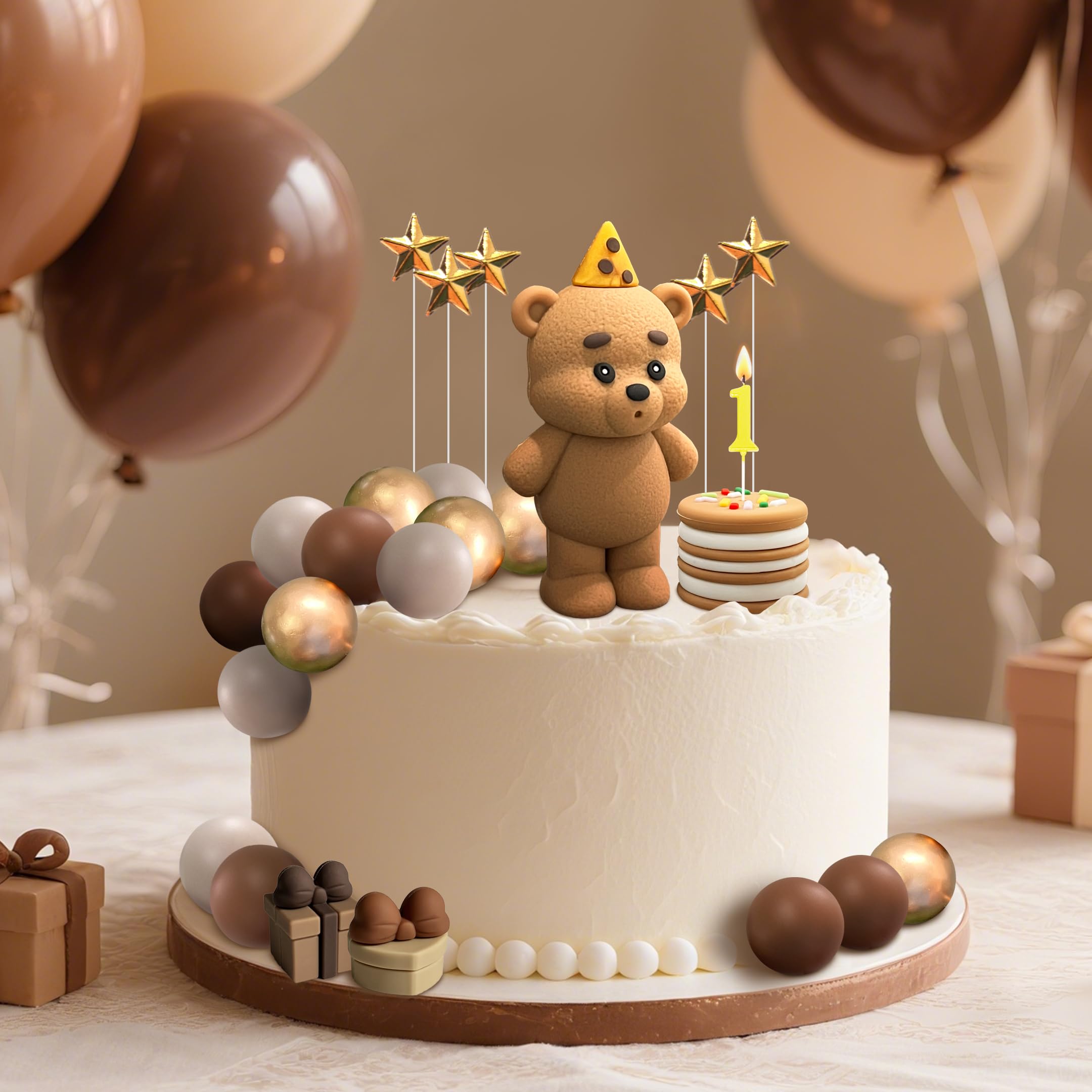 ePicsoa 25 Stück Teddybär Tortendeko, Tortendeko 1. Geburtstag, Bär Geburtstagsdeko Braun, für Geburtstag Party Hochzeit BabyShower