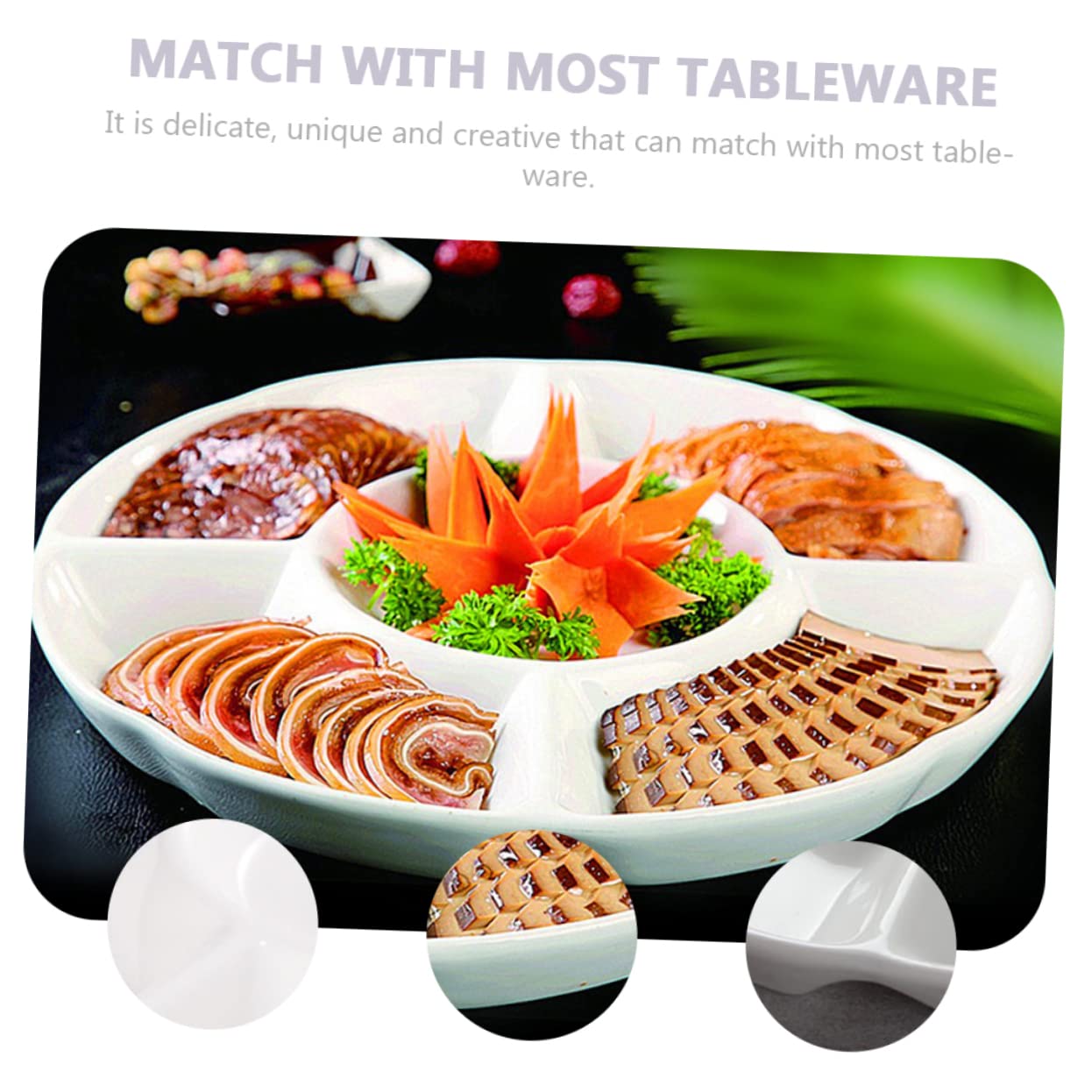 KICHOUSE 1pc Melamine Imitation Porcelain Plate Melamine Dish Divided Serving Dish Chips and Dip Tray Simple Plate Fruit Bowl Dessert Platter Melamine Plate Food Tray Food Plate White