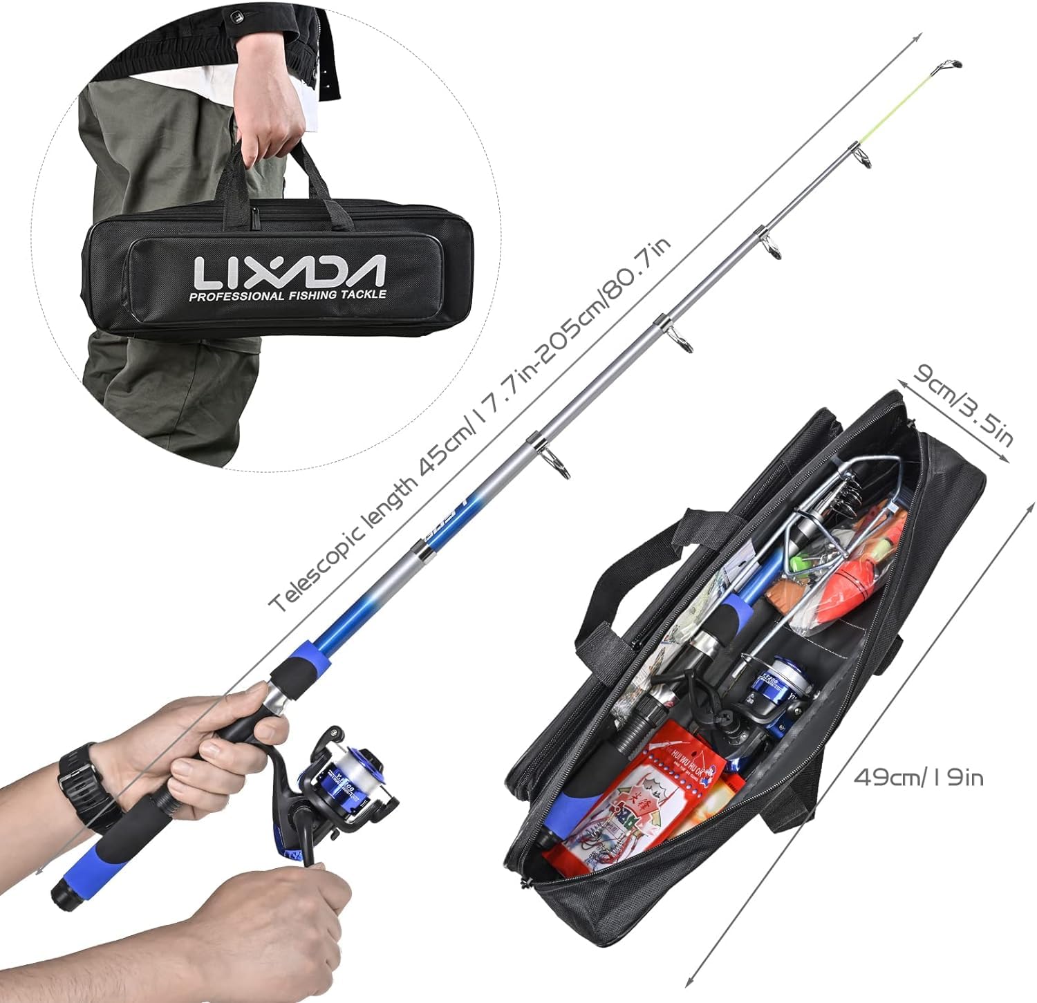 Lixada Fishing Combo Telescopic Fishing Rod+Fishing Reel Spinning Combo+ Fishing Bag+Baits+Fishing Accessories Sports & Outdoors