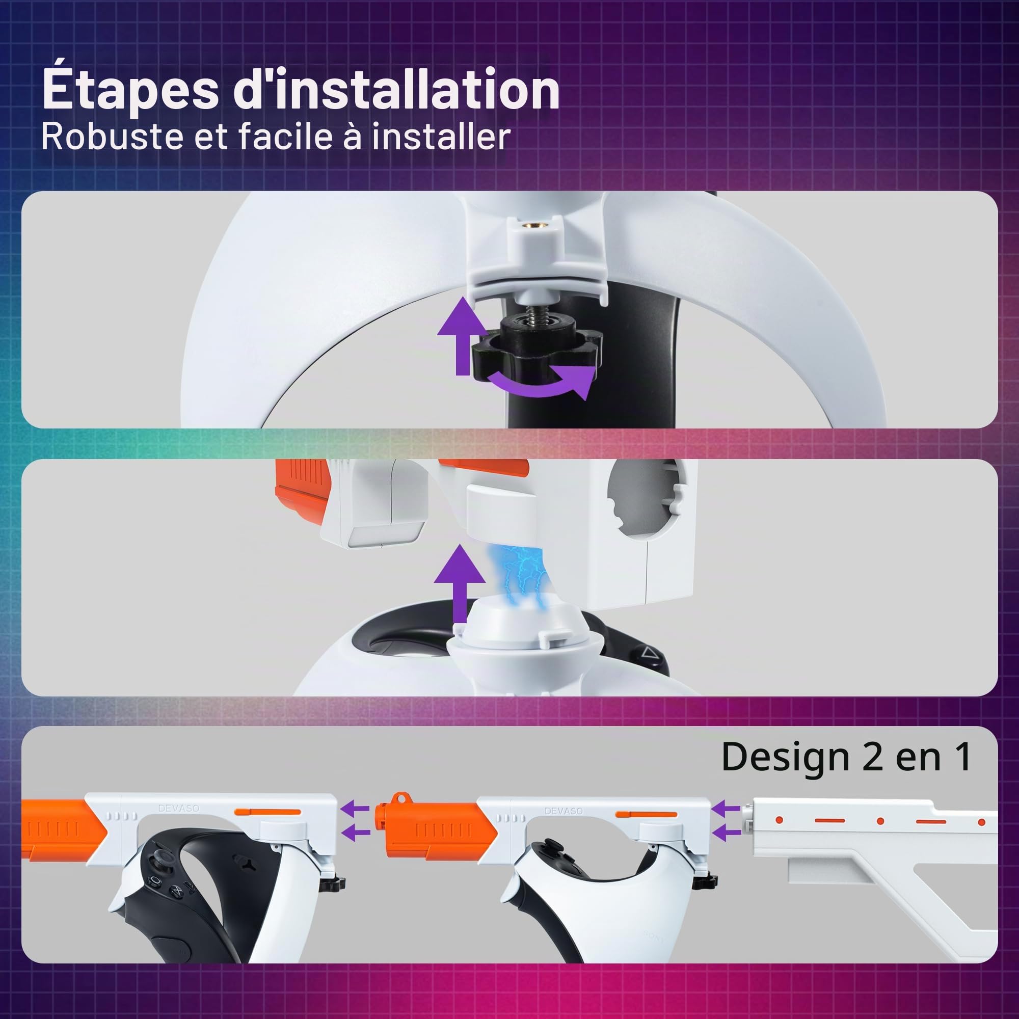 Support magnétique pour pistolet/mitraillette modèle VR/Pistolet pour PSVR2, support de poignée à libération rapide pour jeux de tir PlayStation VR2