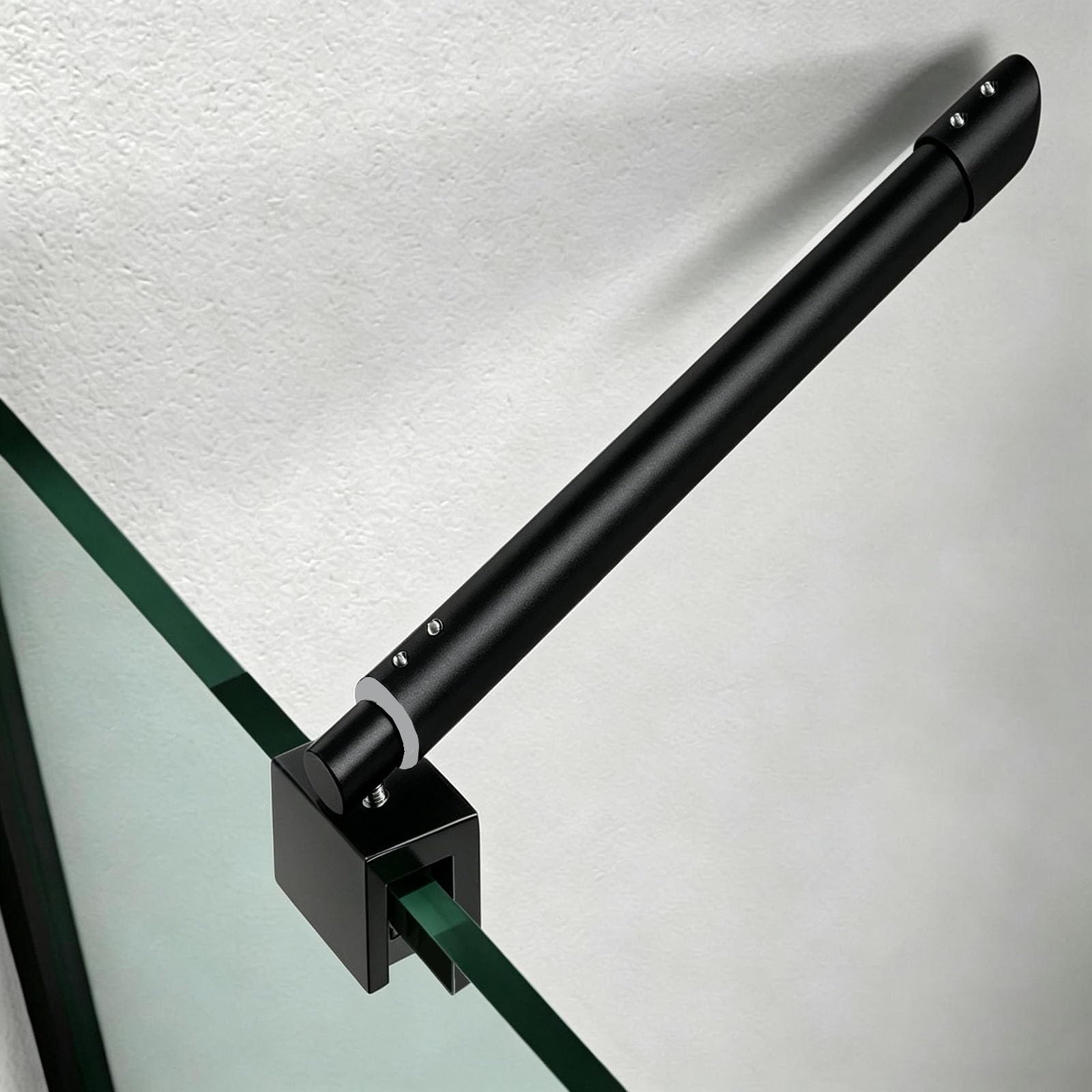 Oblique Head Shower Glass Support Rod, 304 Stainless Steel Glass-to-wall Shower Door Stabilizer Bar for 1/3" to 1/2" (8–12mm) Frameless Fixed Panels, Black(11.8in/30cm)