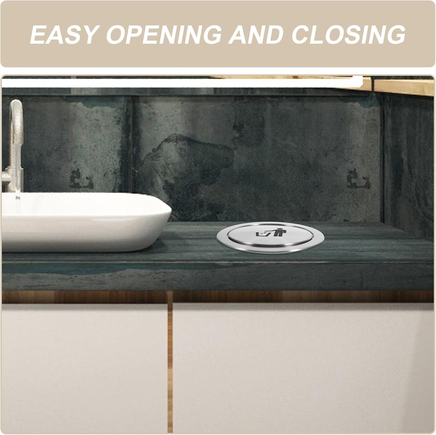 Recessed Countertop Trash Can Lid Stainless Steel Swinging Trash Cover for Kitchen Bathroom Sink Waste Bin Embedded Garbage Can Accessory