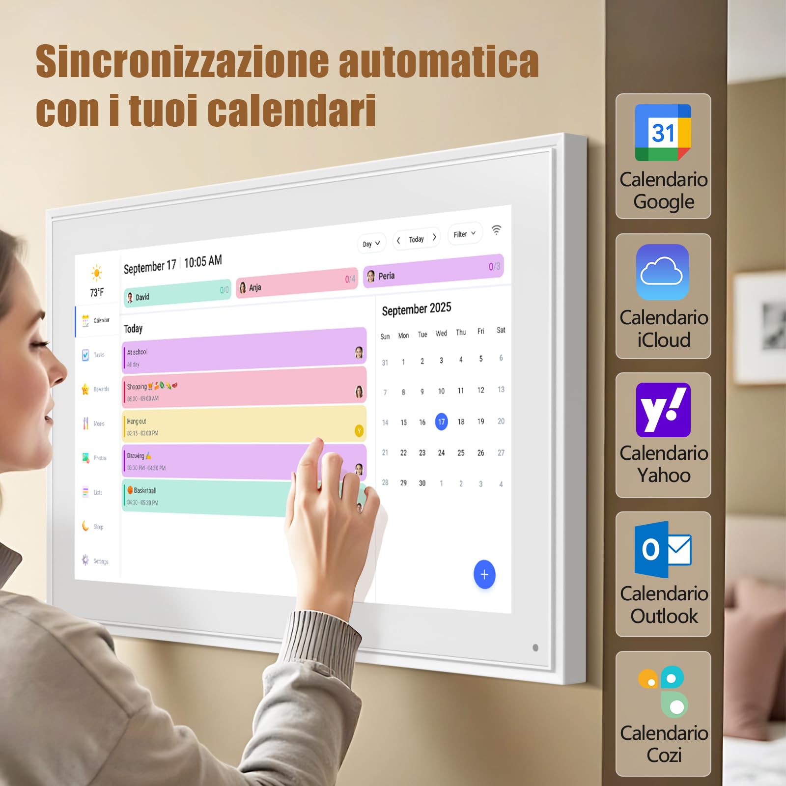 Calendario Digitale intelligente, schermo HD da 21,5 pollici, Planner da Parete e da Tavolo con Touchscreen, Sincronizzazione Smart, Foto, Video Frame e Gestione Attività, programma pasti