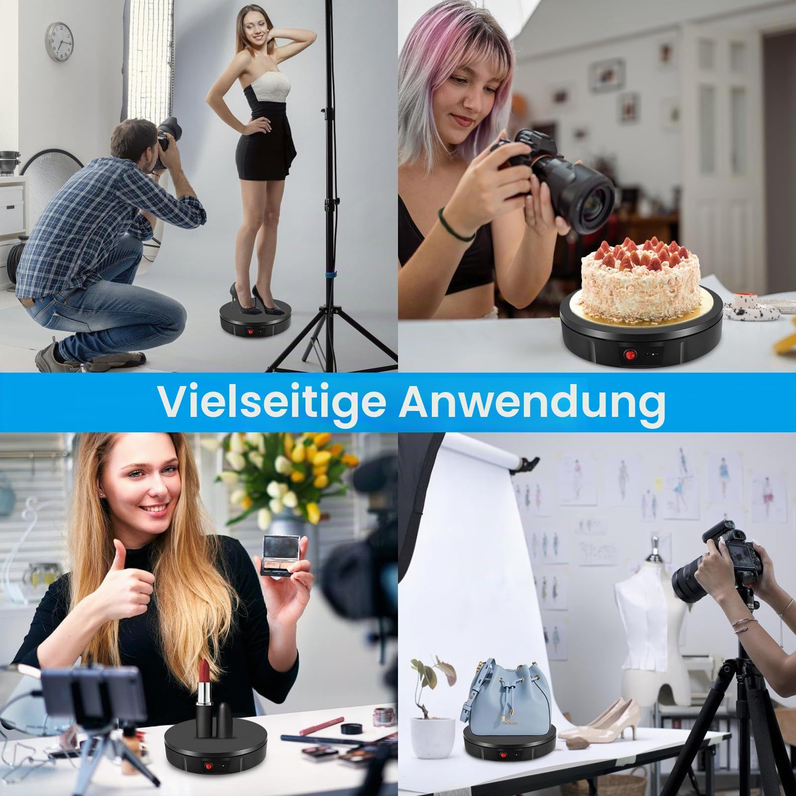 Elektrischer Drehteller, 100KG 30CM Drehscheibe Elektrisch, Elektrischer Drehteller mit Fernbedienung Einstellbare Geschwindigkeitsrichtung Mit 5-Farbiger Hintergrundtafel für Fotografie