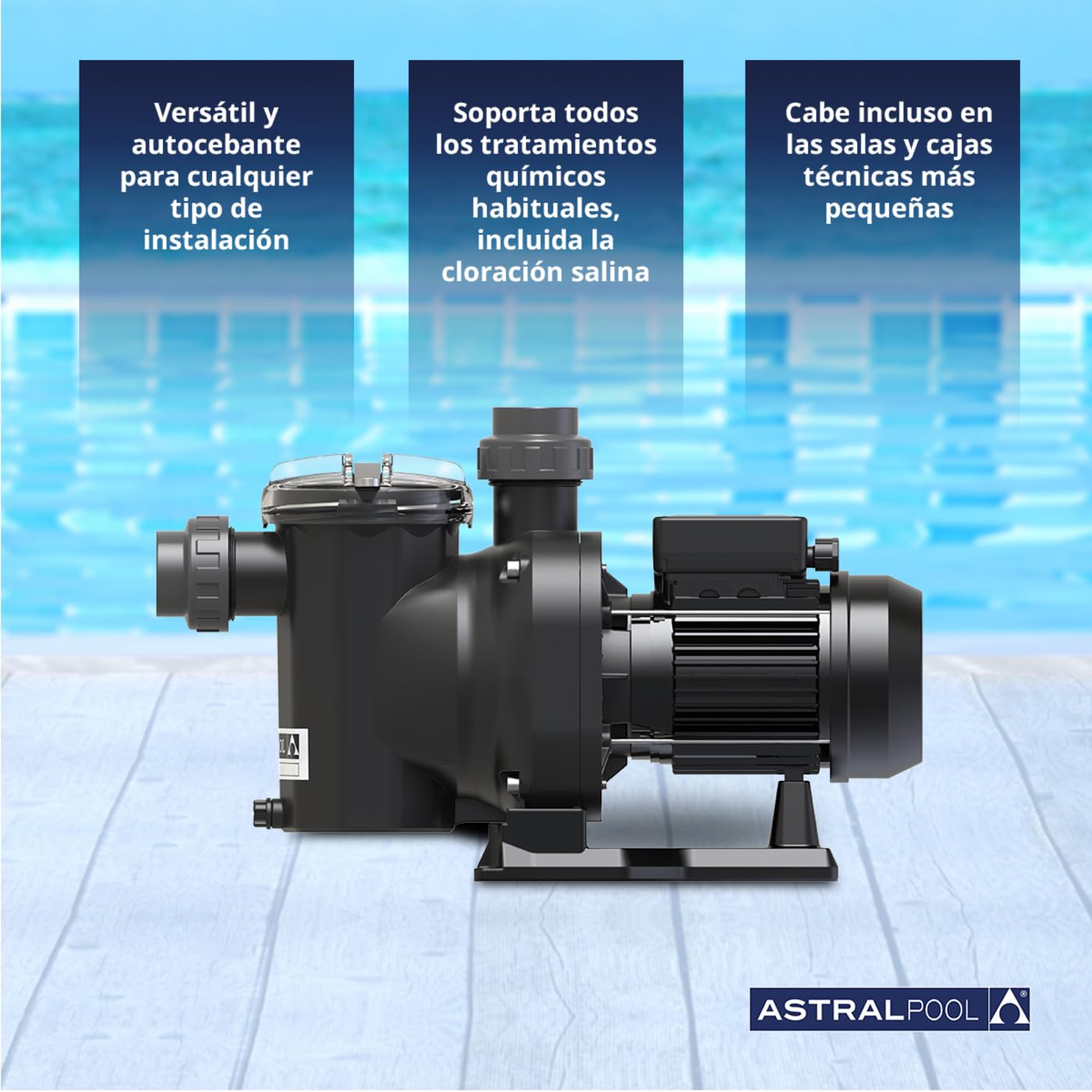Bomba de piscina Sena 1 cv - Bomba de agua monofásica - Compacta y autocebante - Capacidad (l/h): 14,000 - Astralpool