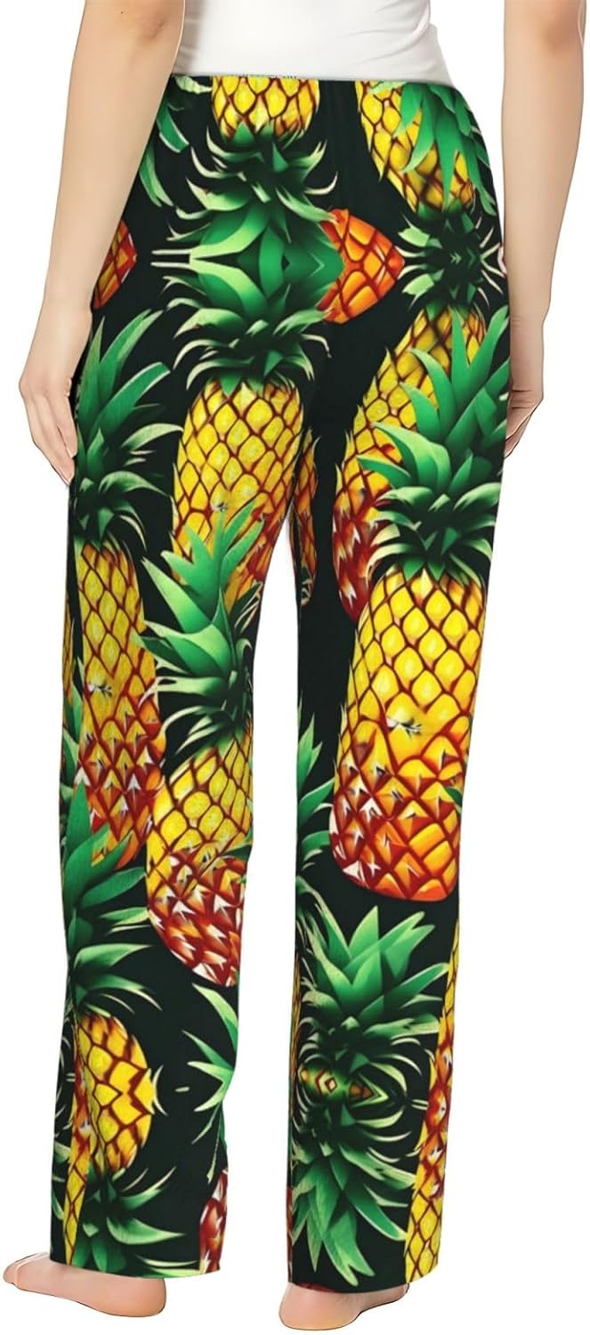Tropical Fruit Pineapples Print Cozy Christmas Pajama Pants,Flannel Pajama Bottoms,Cater To Various Body Types