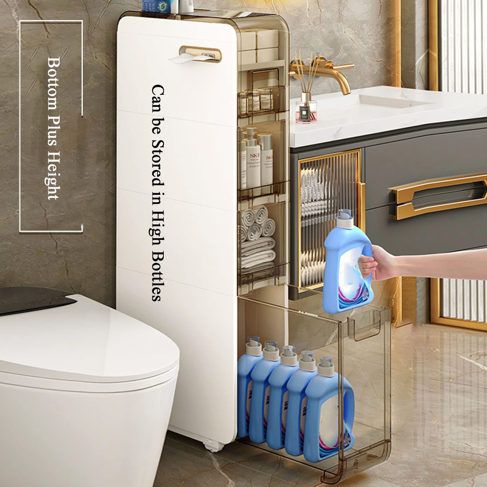 Cajones de almacenamiento apilables, gabinete de almacenamiento para baño pequeño para espacios reducidos, gabinete de almacenamiento sobre El inodoro para baño Estrecho,
