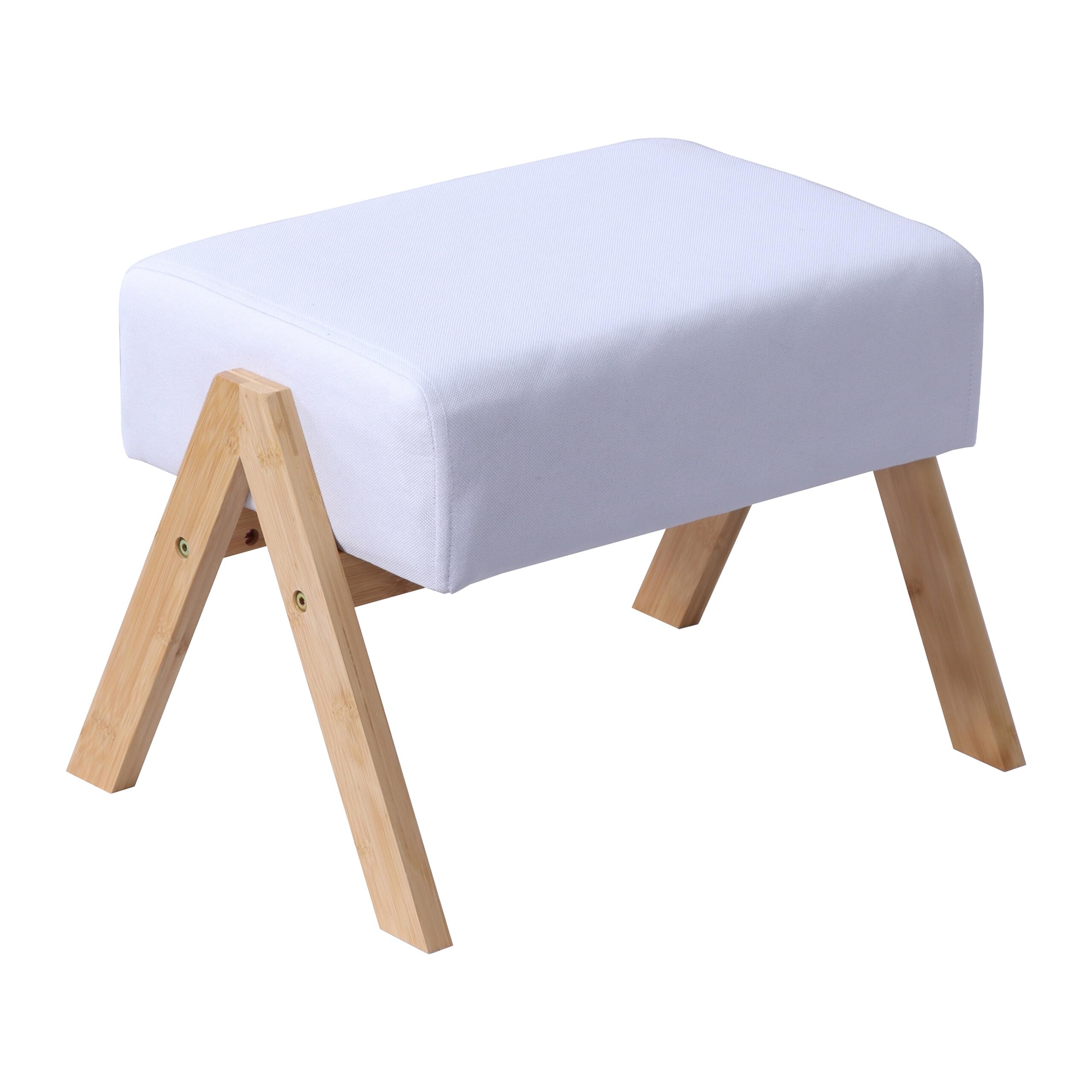 Relaxdays Reposapiés Acolchado con Patas de bambú, 40x28x30 cm, recibidor/salón, Taburete Auxiliar, Crema/Natural