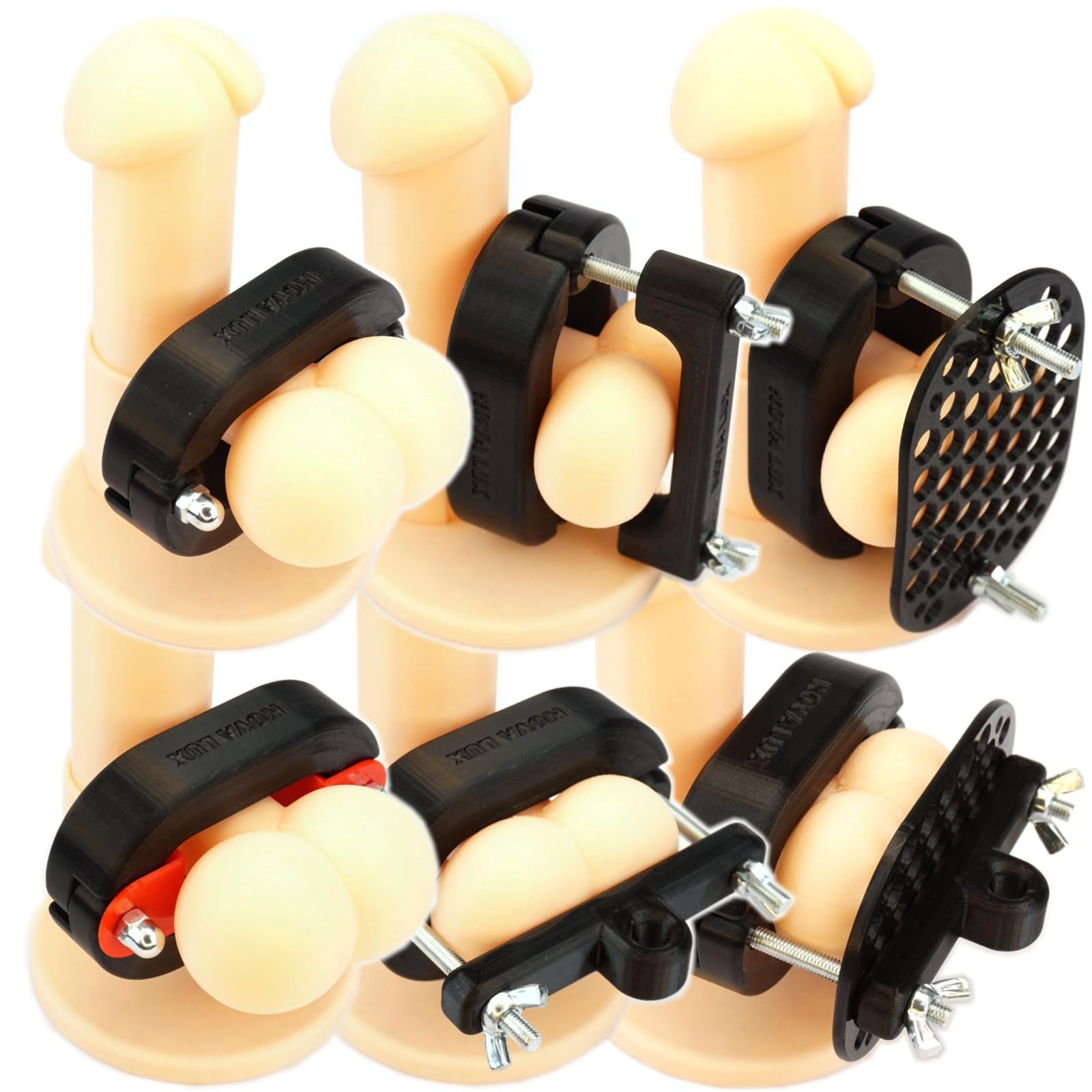 GRIP-MAX-RANGER, pince pour scrotum, set avec anneau de serrage Crusher, harnais, cage d'érection pour testicules et scrotum de Nova Lux, CBT