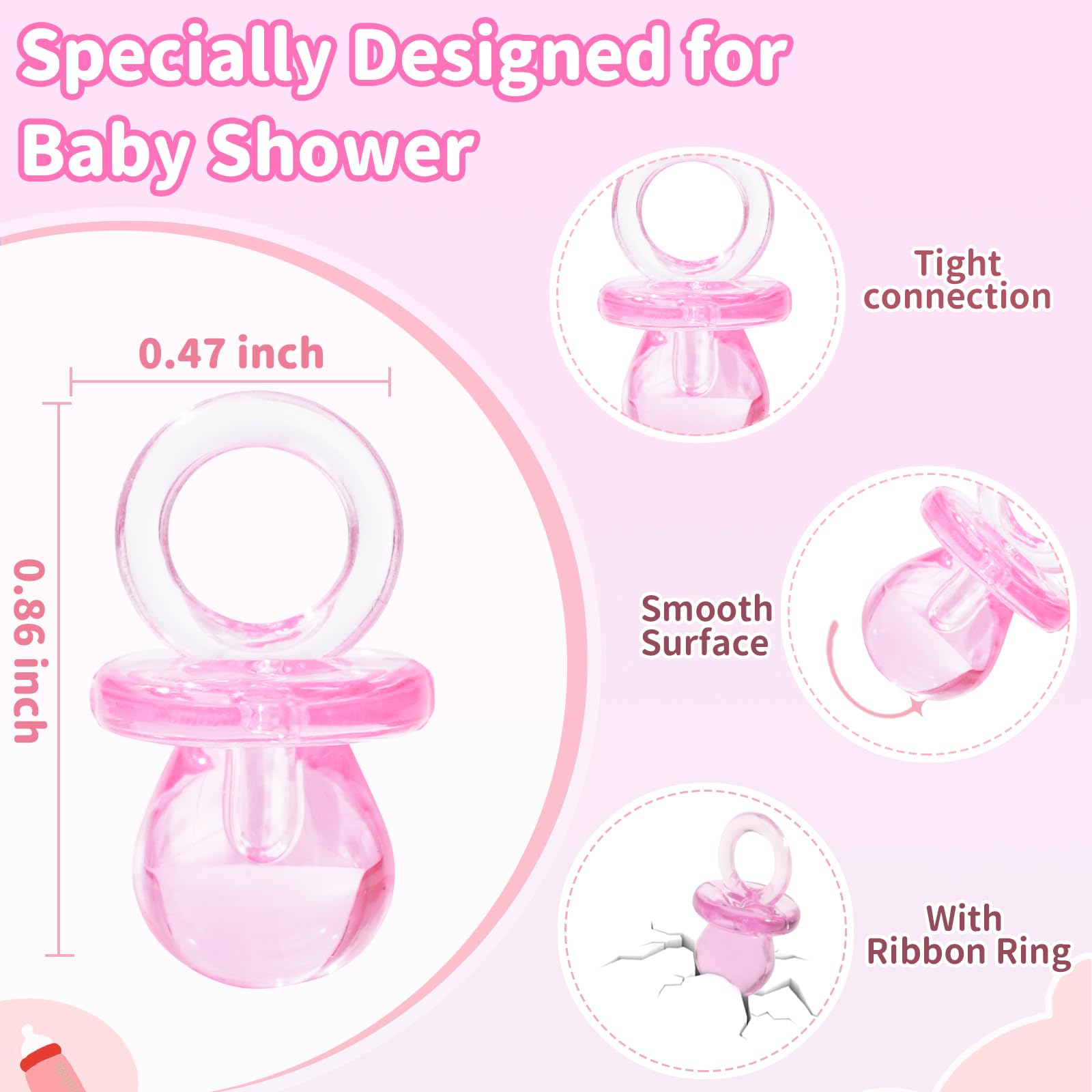 200 Stück 2,2 cm Baby-Schnuller Babyparty Kunststoff Schnuller für Babyparty Schnuller, Babyparty Geschlecht Show Party Dekoration DIY Geburtstag Party Geschenk (Rosa)