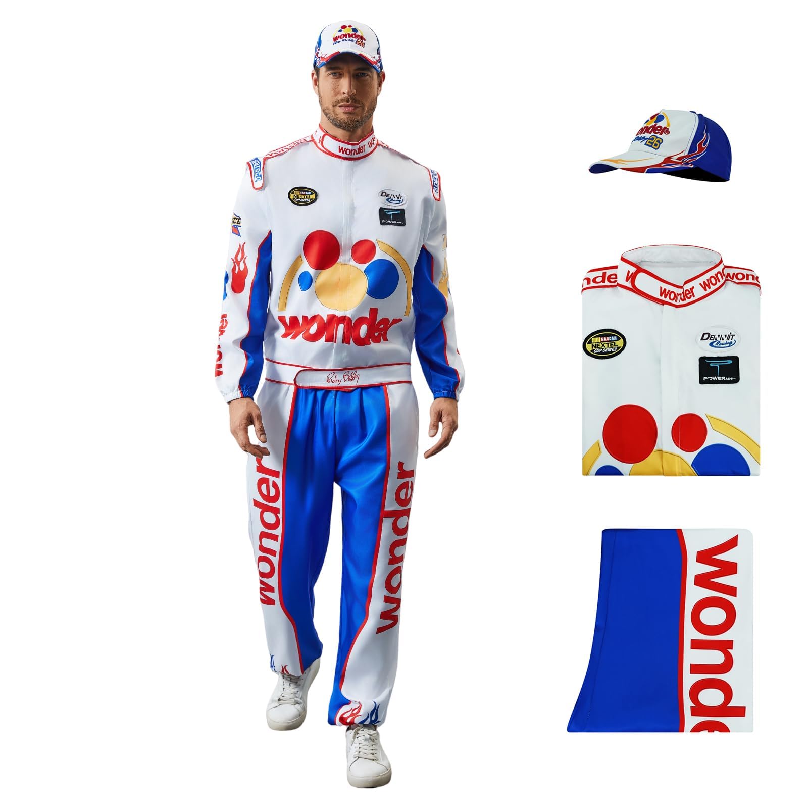 AYYOHON Race Car Driver Costume Jumpsuit Adult Racing Suit Outfit Jacket Pants Set Halloween Nights Outfits for Men M