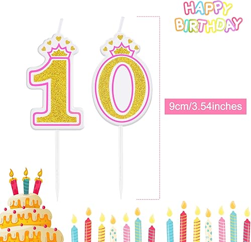 Miniatura 2 de Vela de 10 cumpleaños para niña y niño, vela número 10, velas numéricas para tarta, velas para cumpleaños, bodas, aniversarios, fiestas, suministros