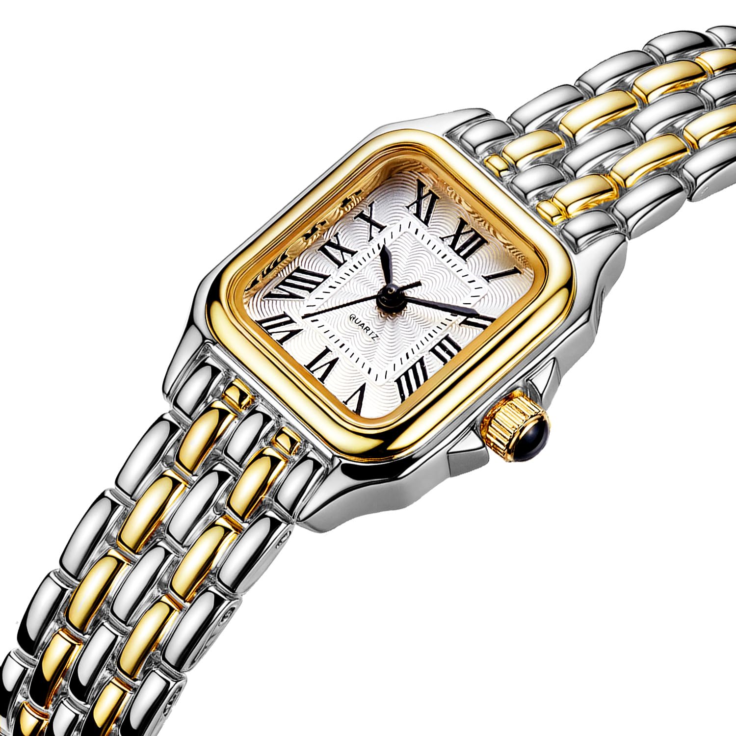 BESTKANG Reloj de pulsera para mujer, clásico, cuadrado, clásico, de lujo, con números romanos, esfera dorada y plateada, correa de acero inoxidable de dos tonos, elegante, para mujer