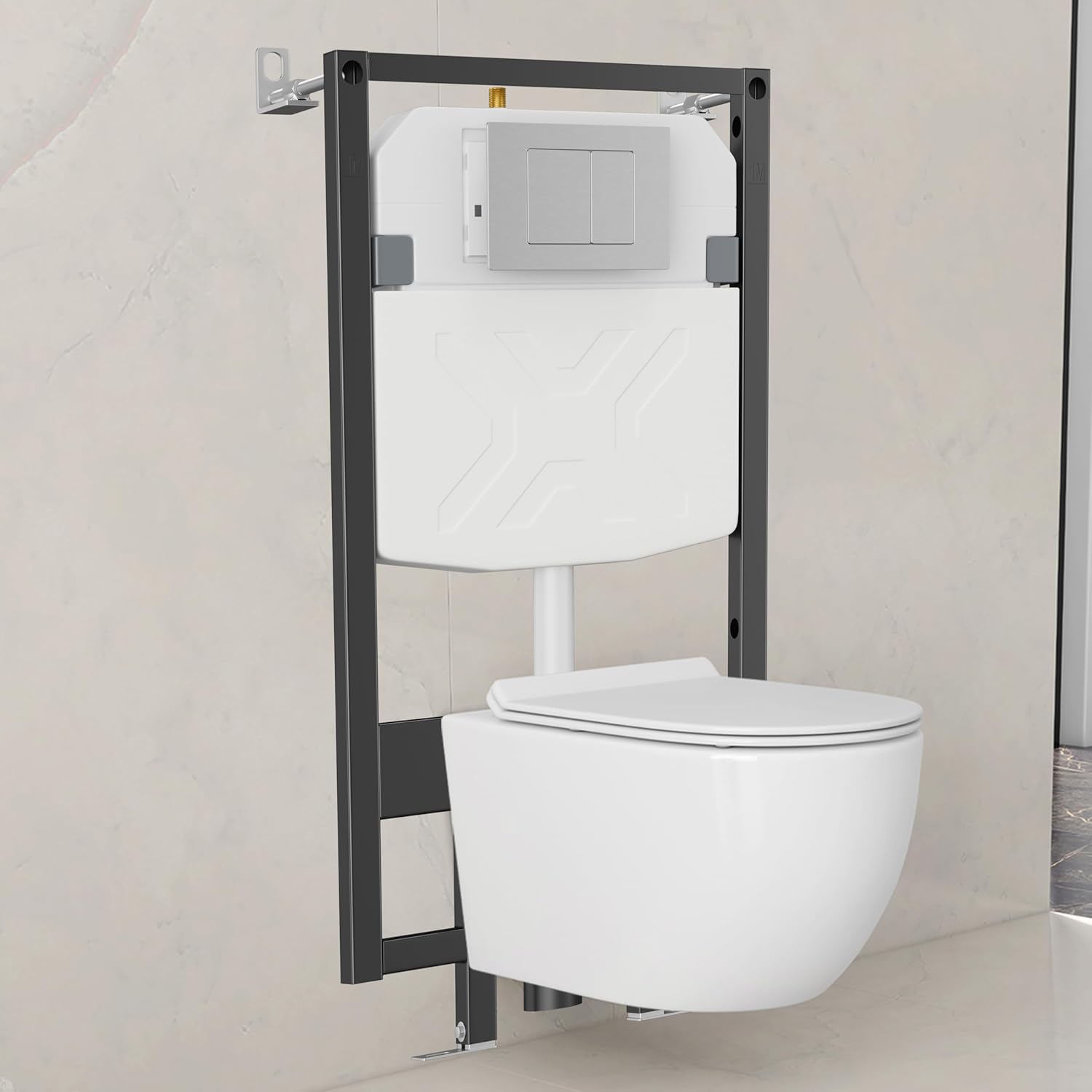 Fully installed Eridanus Wall Hung Toilet System with the toilet bowl and flush plate visible.