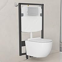 Eridanus Wall Hung Toilet Combo with 2x4 In-Wall Tank Carrier, Dual Flush Plate, Soft-Close Seat - Glossy White Space-Saver