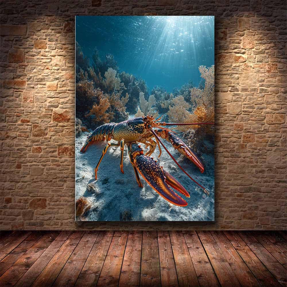 CUDAOO stampa su tela animali marini arte murale soggiorno stampa artistica Aragosta poster,immagini per camera da letto cucina ufficio(arancione)-70x100cm Non incorniciato