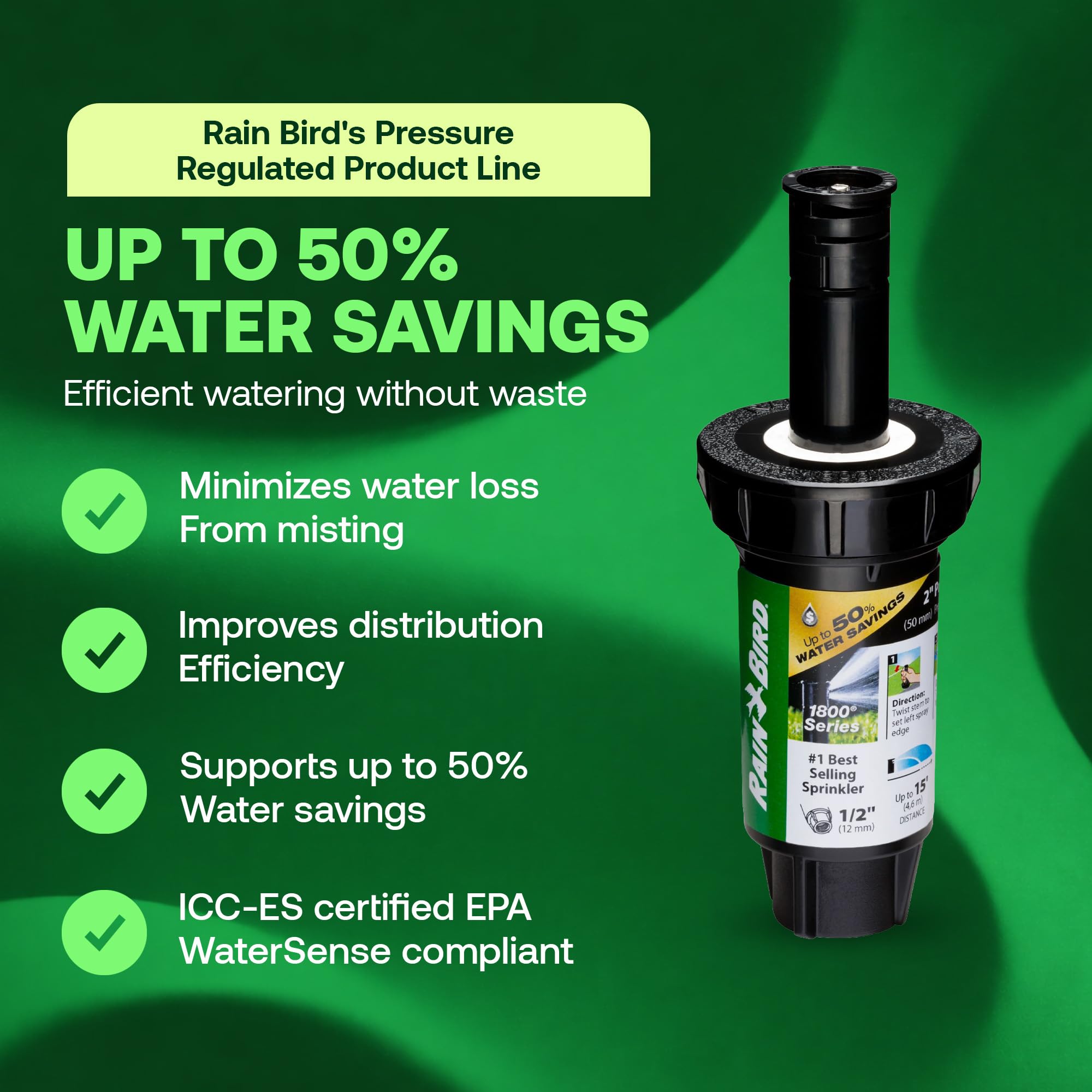Rain Bird 1802QDSPRS 1800 Series 1800 - Cabezal de aspersor desplegable de 2 pulgadas, paquete de 4, aspersor de césped eficiente en agua con patrón de cuarto de 90 grados, NPT de 1/2 pulgada