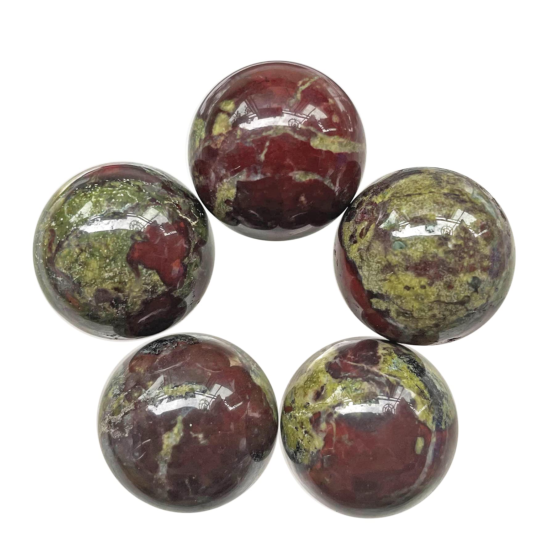 5 Pcs Dragon Bloodstone Crystal Sphere Ball Set, Polished Healing Energy Mineral Gemstone Balls for Reiki Chakra Decoration Fengshui 20mm