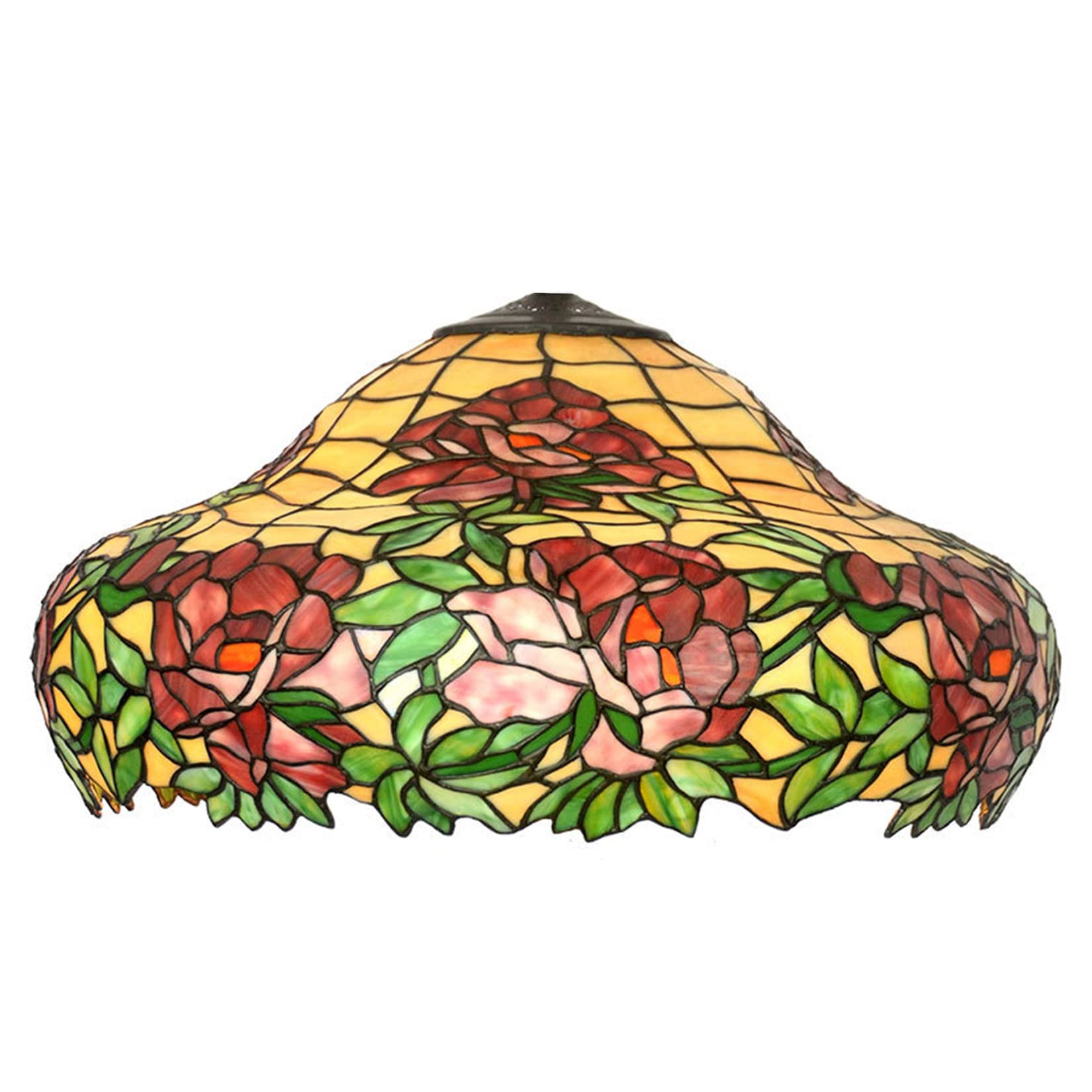 SaryEdge Tiffany Stained Glass Lamp Shade Replacement, Only Lamp Chimney, Peony Flower Design, W20H10 Inch, Red Green Leaf, Exclude Accessories, Pack of 1，，