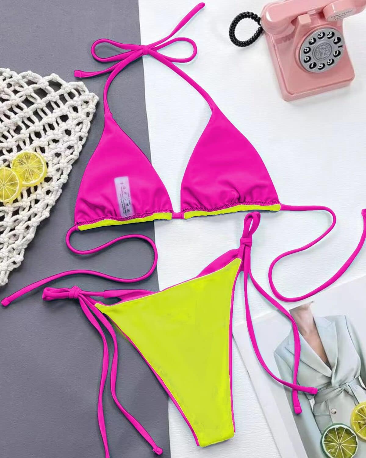 Miniatura 2 de Kemoo Bikini Conjunto Triángulo Contraste Unión Brasileña Traje de Baño Dos Piezas Traje de Baño Acolchado Tanga Trajes