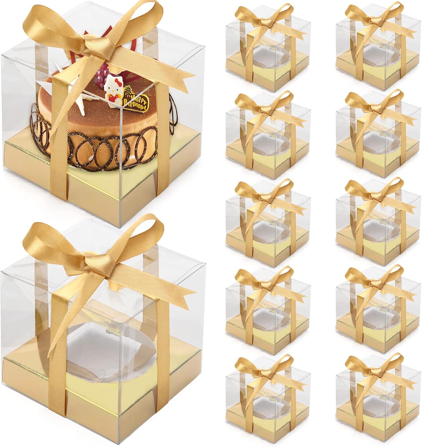12 PCS Clear Cupcake Boxes 3.5 Inch Cupcake Containers (Gold)