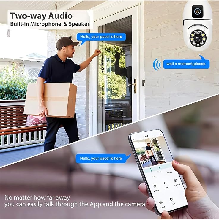 Wi-Fi Çift Lensli Ampul Kamera | 1080P Full Hd | 2Mp 2.4G | Gece Görüşlü Uzaktan Izleme Güvenlik