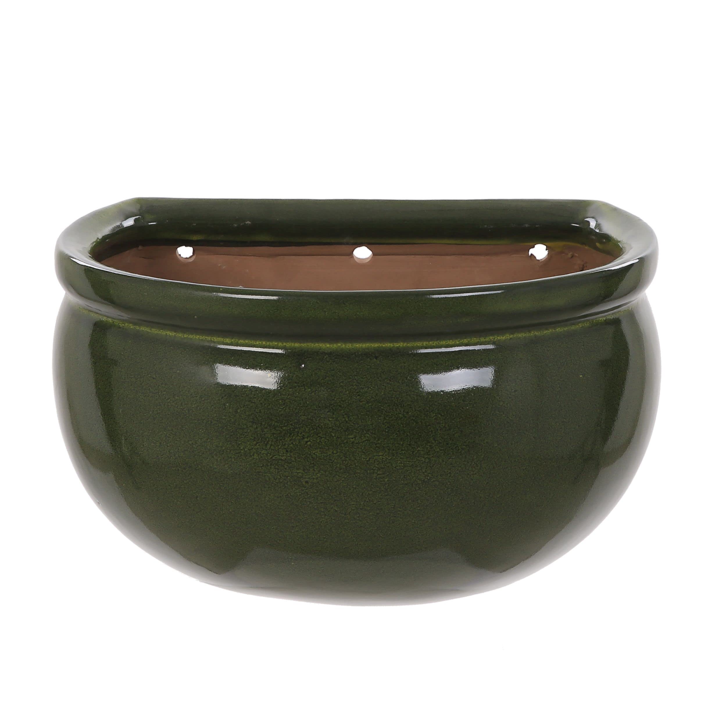 MAISONICA Small 19cm Green Ceramic Wall Planter Plant Pot - Frost Proof